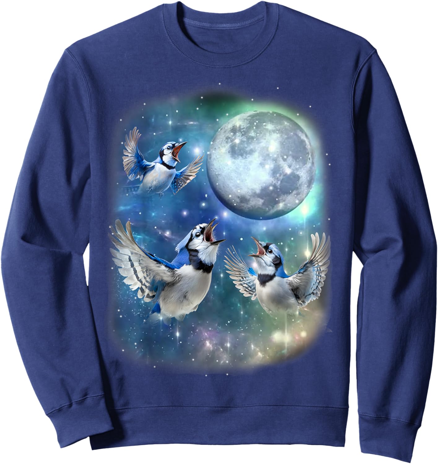 Three Blue Jay With The Moon Avian Birdwatching Birds Lover Sweatshirt - Sweatshirt | Navy
