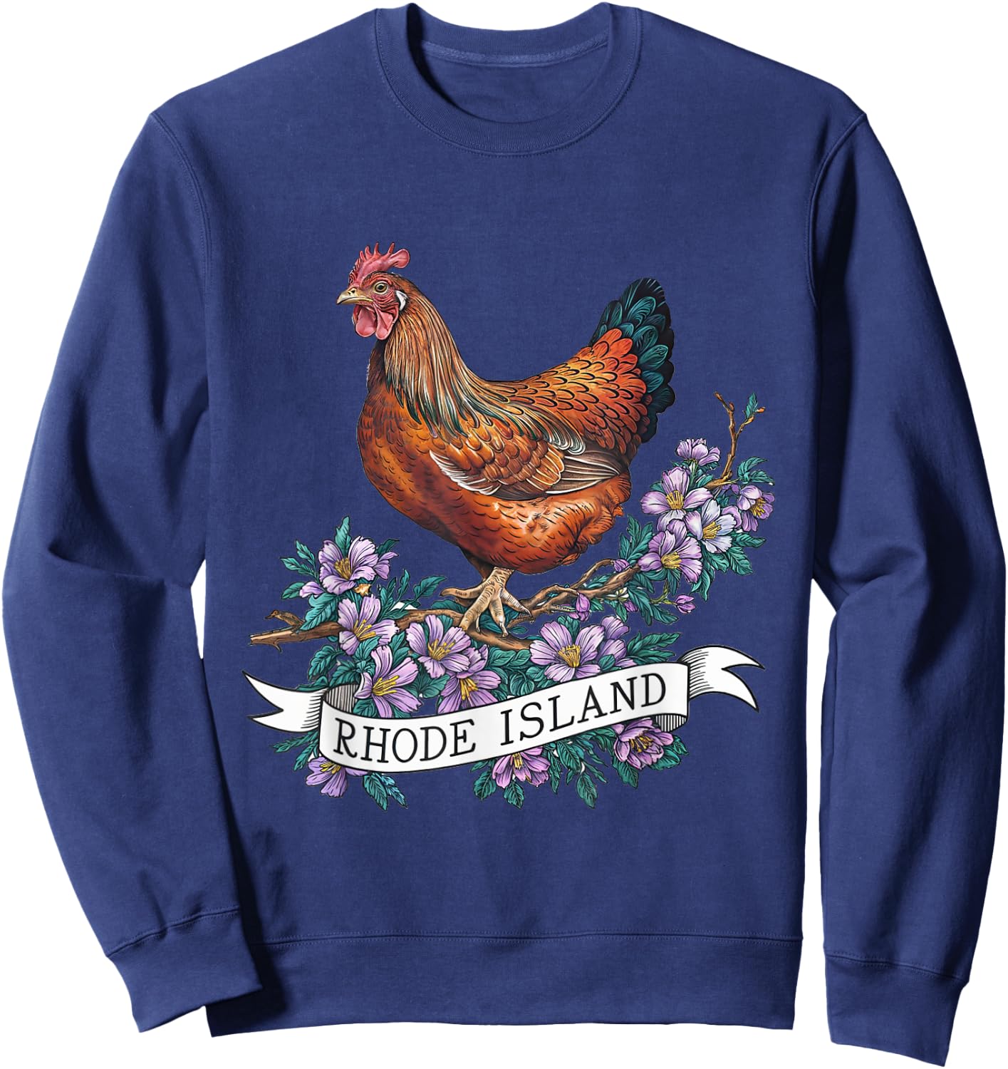 Rhode Island Red Chicken Bird and Violet Flower Sweatshirt - Sweatshirt | Navy