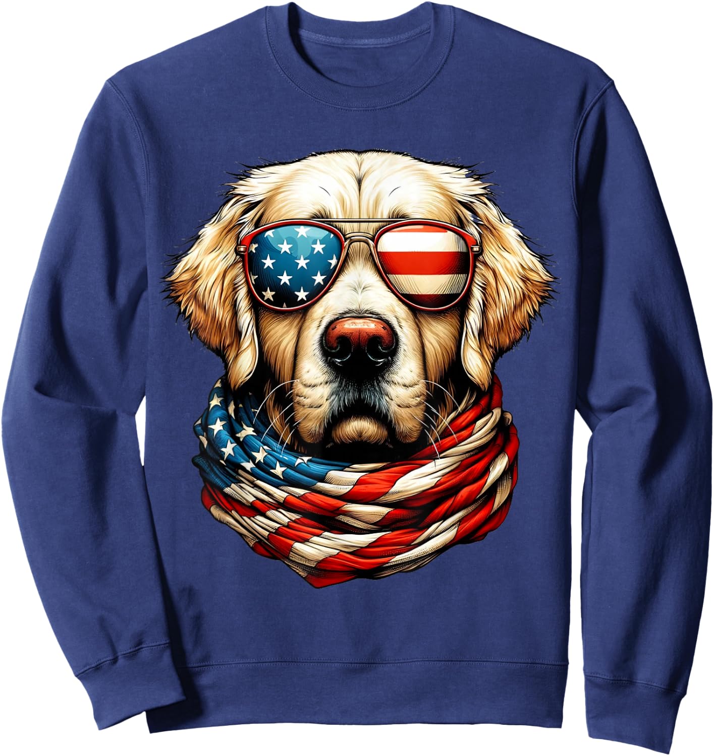 Golden Retriever American Flag Patriotic Dog 4th of July Sweatshirt - Sweatshirt | Navy