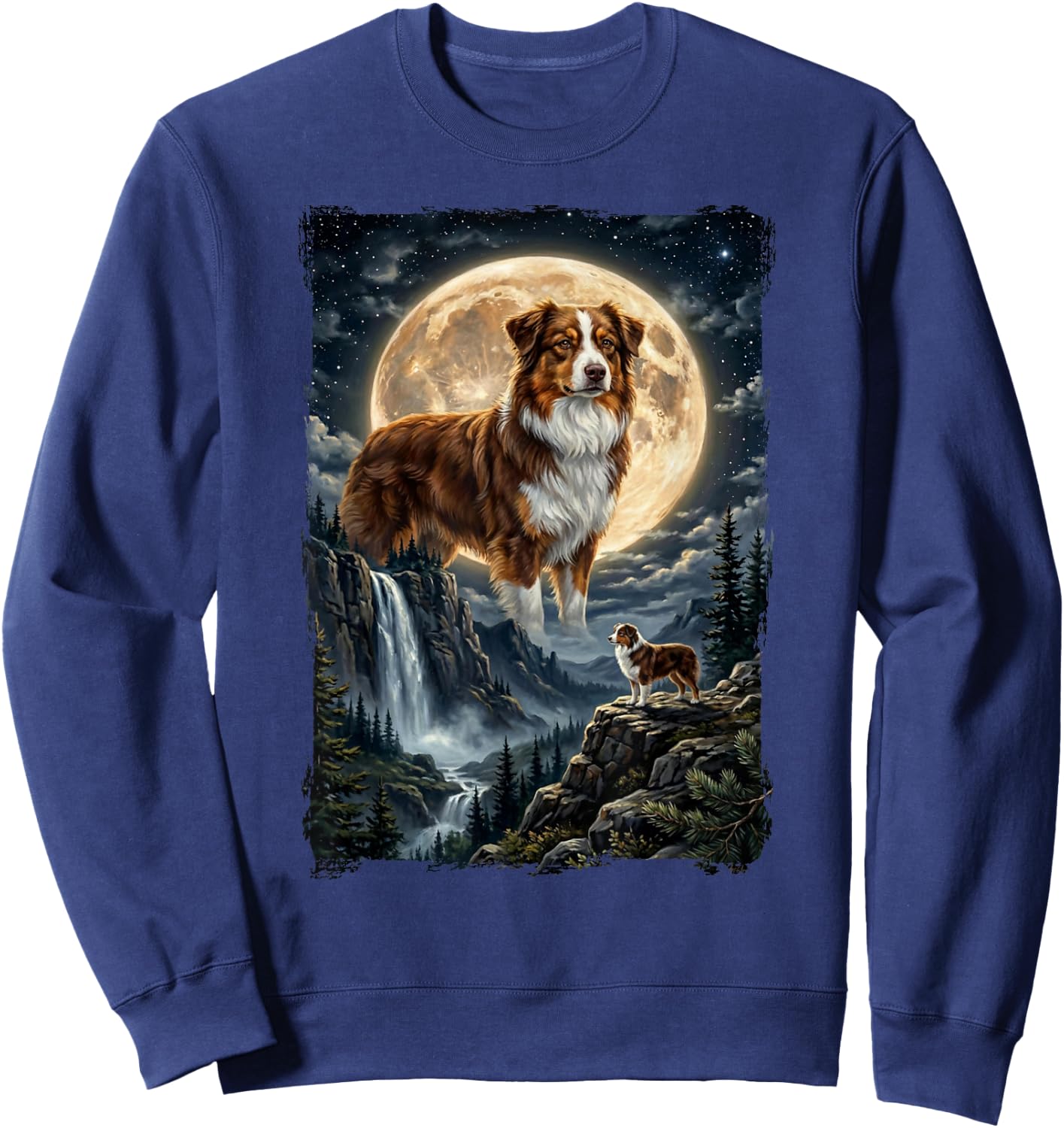 Mystik Fantasy Illustation Dog and Moon Australian Shepherd Sweatshirt - Sweatshirt | Navy