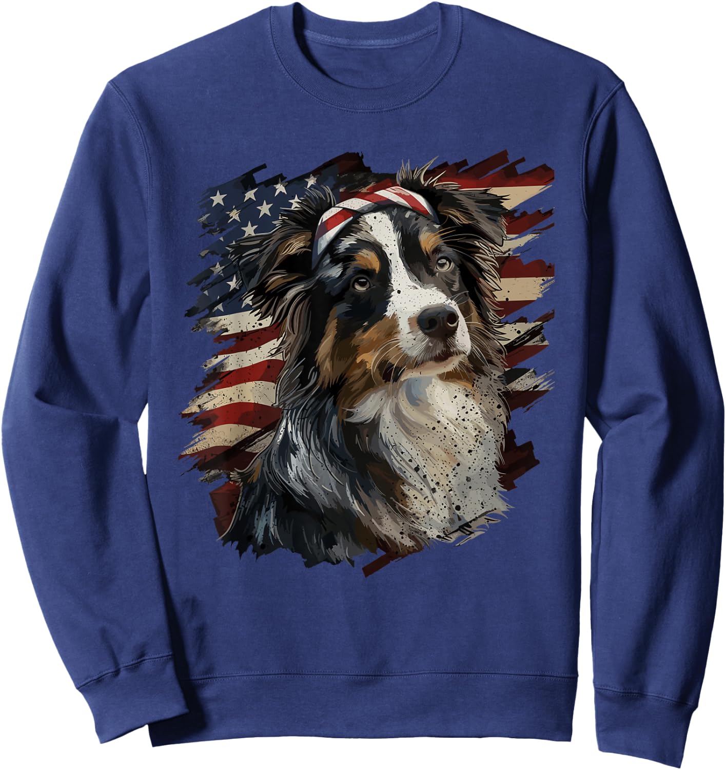 Australian Shepherd Patriotic 4th of July USA American Flag Sweatshirt - Sweatshirt | Navy