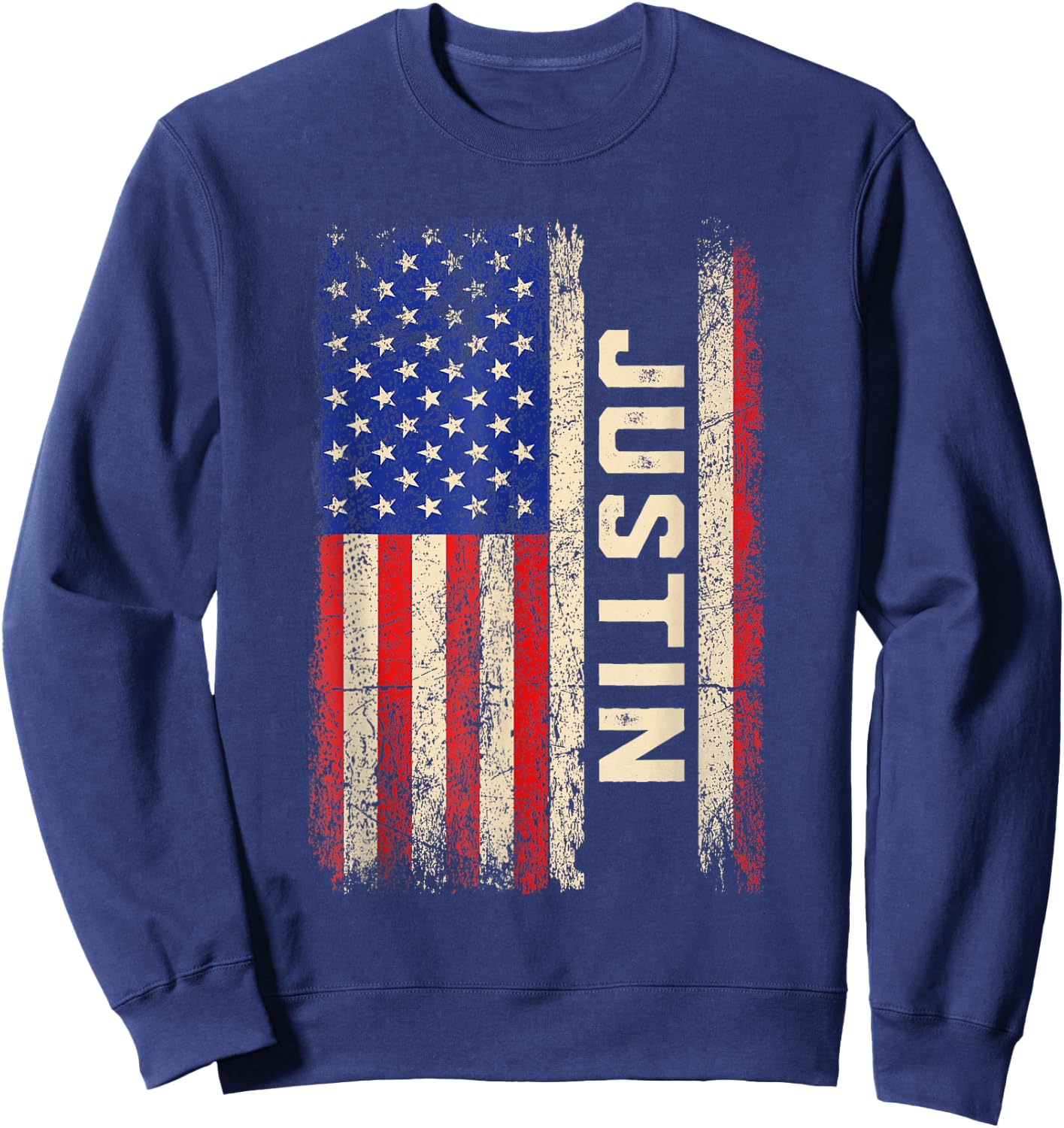 Justin First Name Shirt Justin Name American Flag Kids Men Sweatshirt - Sweatshirt | Navy