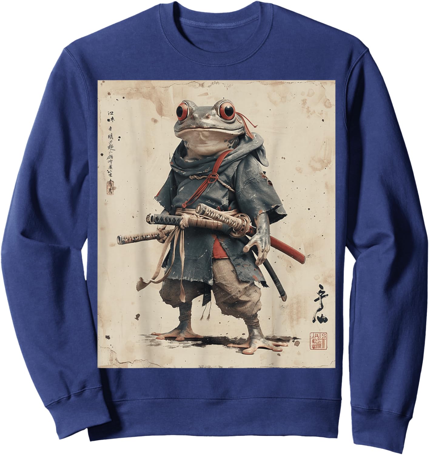 Samurai Frog Warrior Japanese Ukiyo-e Art Vintage Aesthetic Sweatshirt - Sweatshirt | Navy
