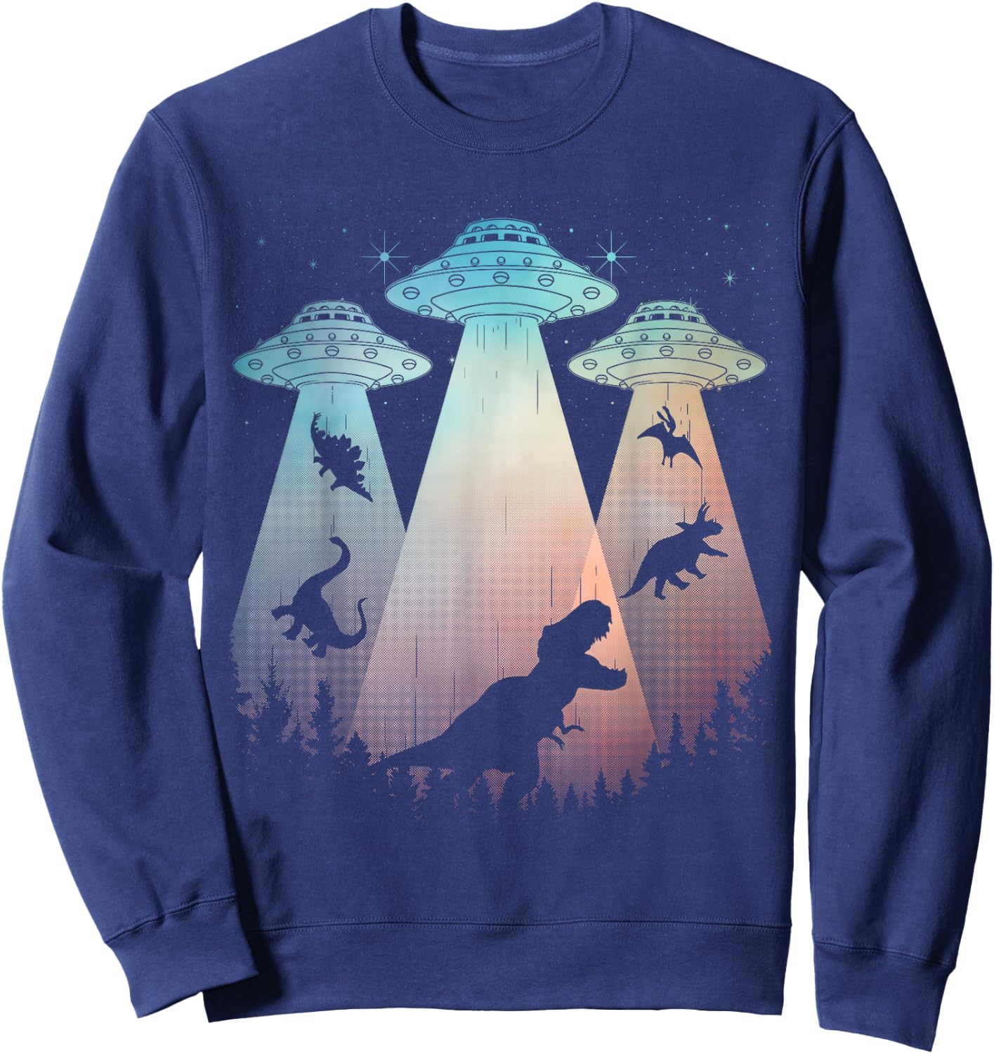Cool Dinosaur Art Women UFO Alien Abduction Dinosaur Sweatshirt - Sweatshirt | Navy