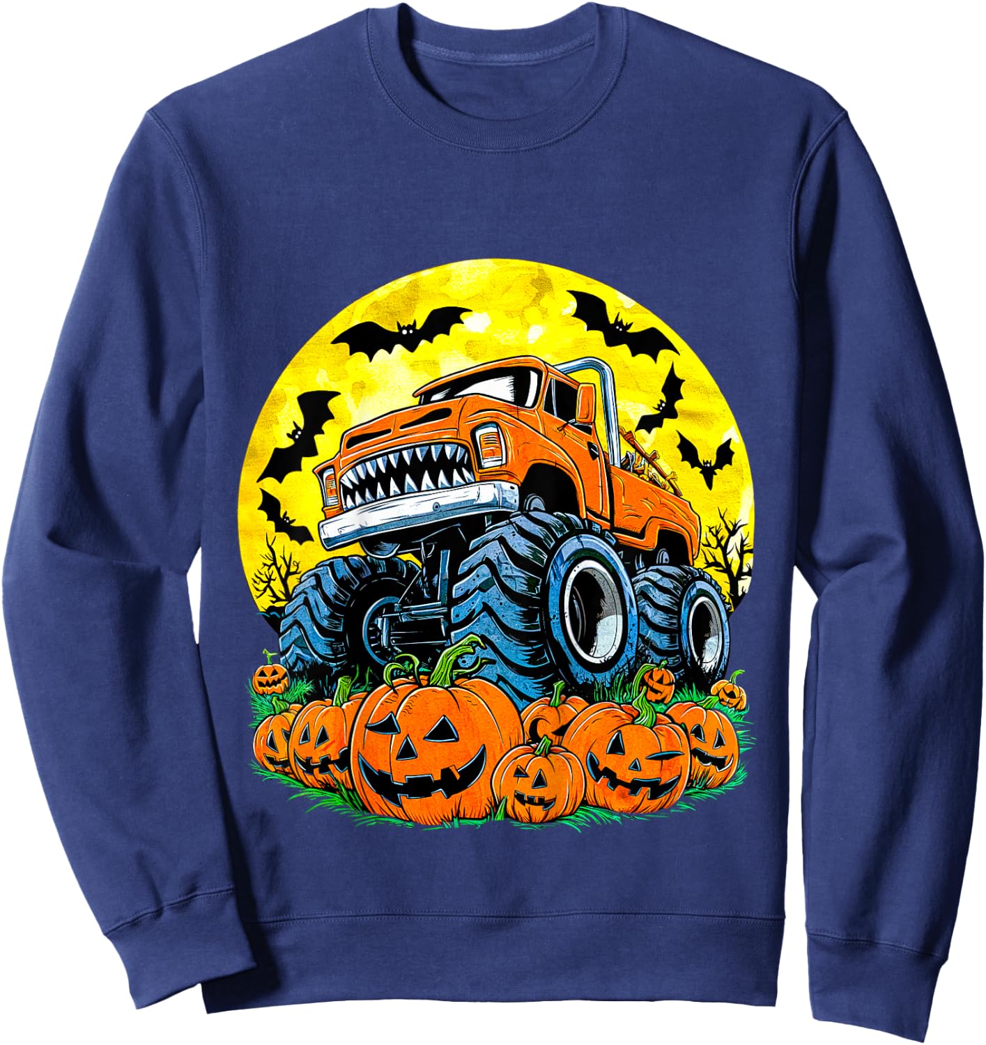 Monster Truck Halloween Jack O Lantern Moon Pumpkin Toddler Sweatshirt - Sweatshirt | Navy