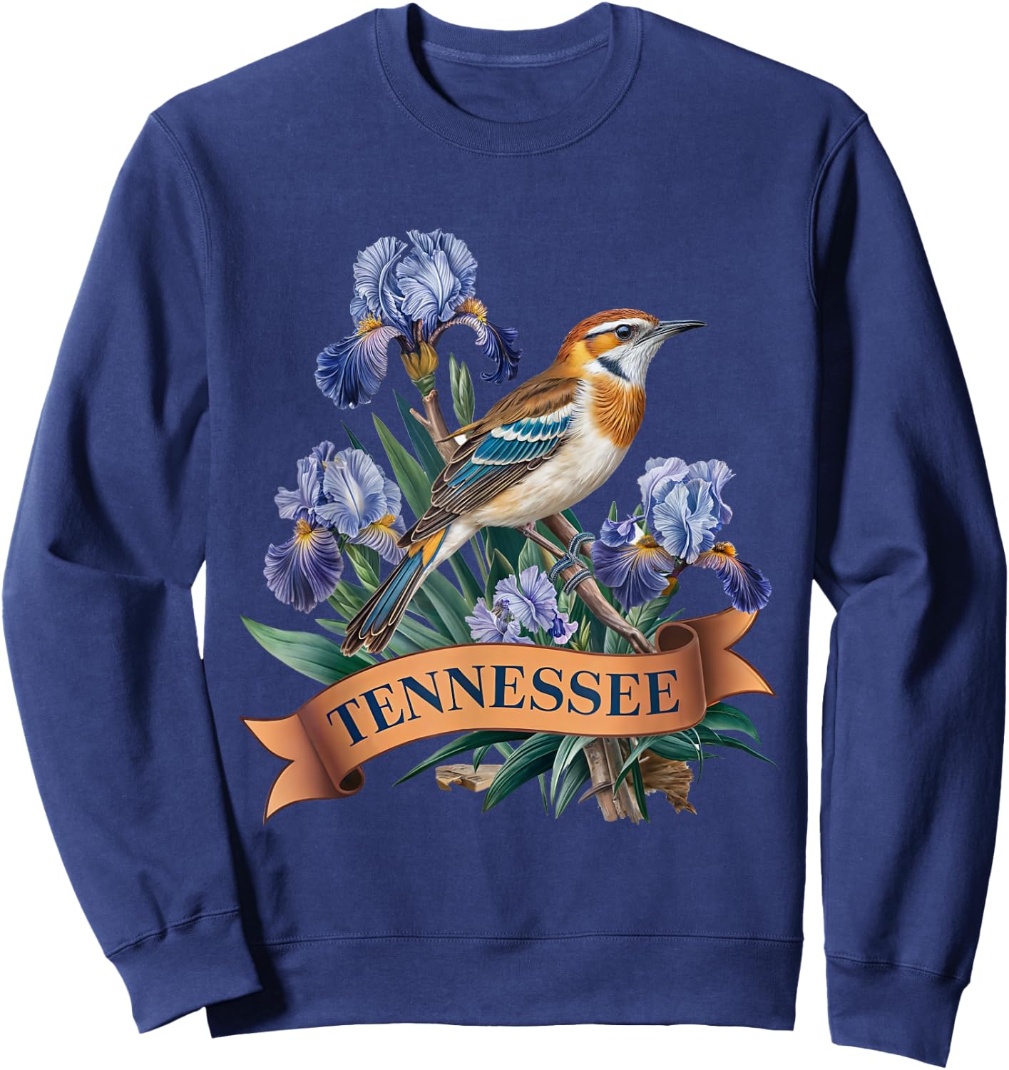 Tennessee Northern Mockingbird Bird and Iris Flower Sweatshirt - Sweatshirt | Navy