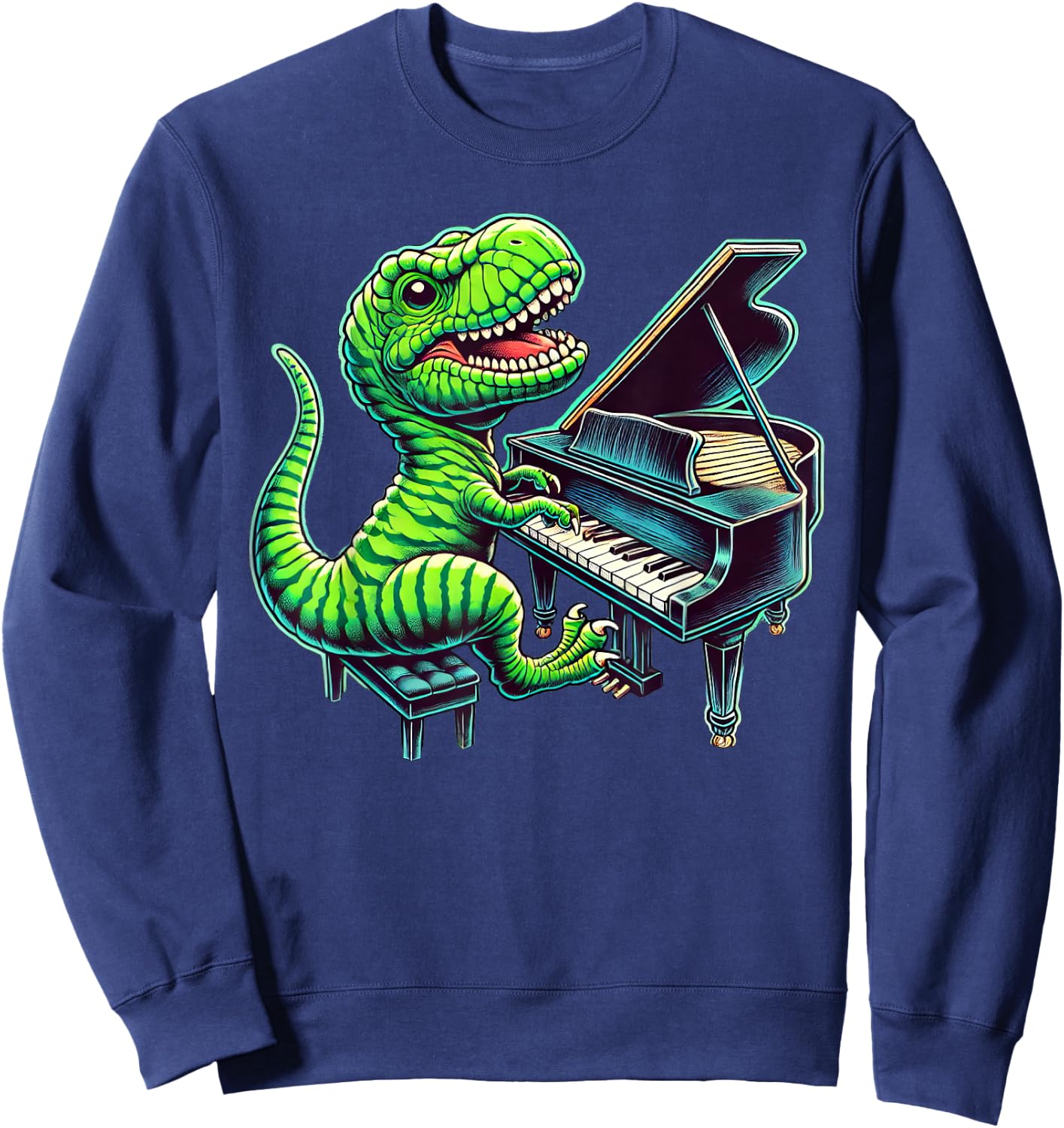 T-Rex Dinosaur Playing Piano Musician Music Sweatshirt - Sweatshirt | Navy