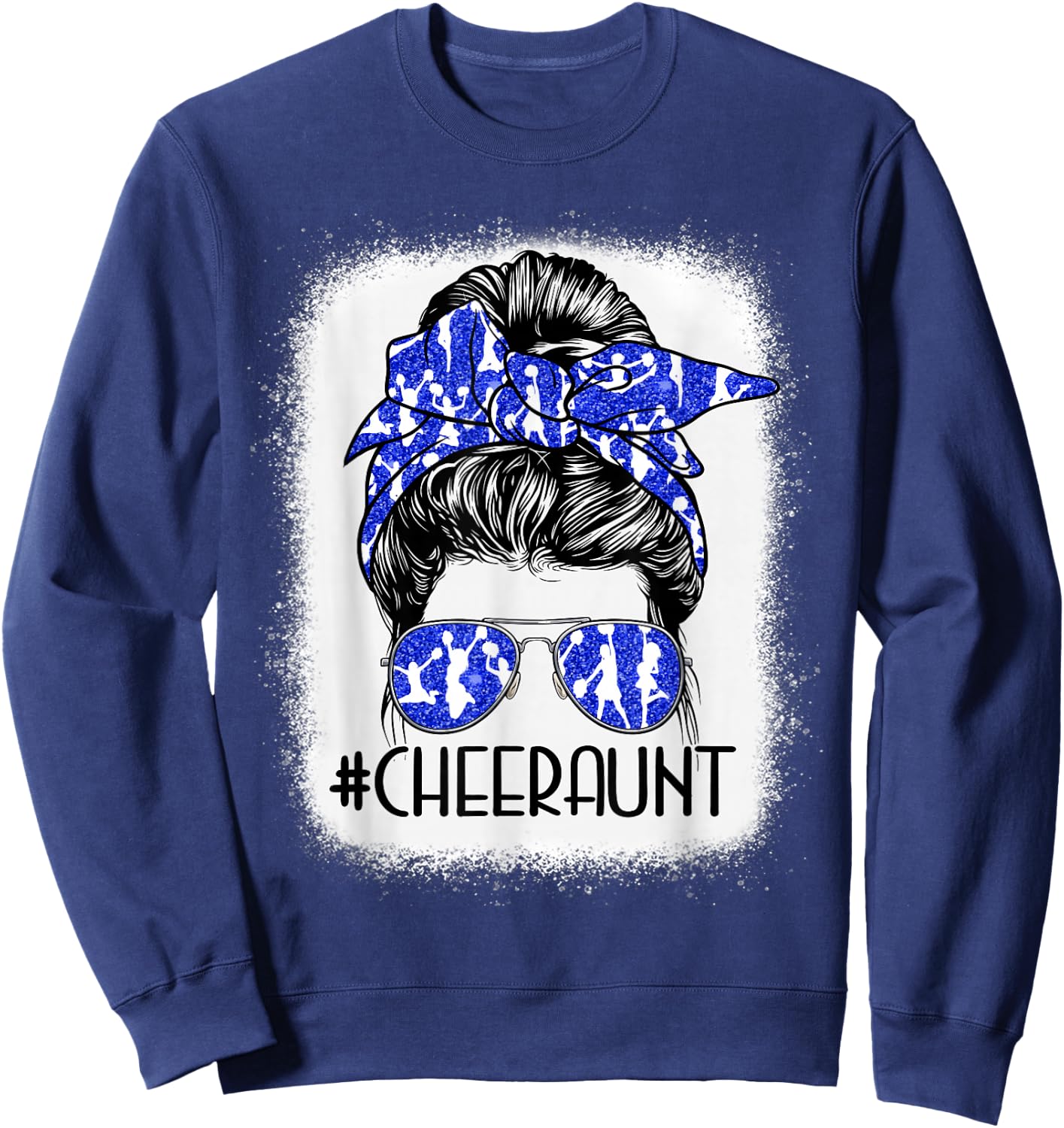 Messy Bun Cheer Aunt Cheerleader Mom Mothers Day Women Sweatshirt - Sweatshirt | Navy