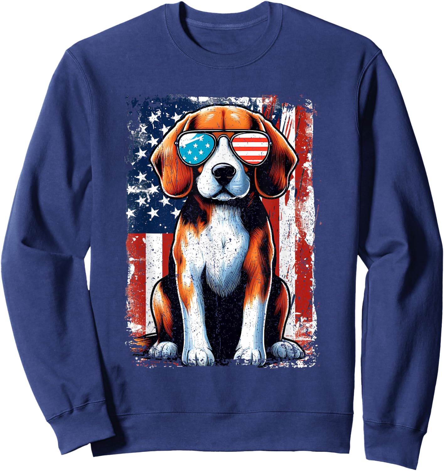Vintage Beagle Dog American US USA Flag Pets Dogs Sweatshirt - Sweatshirt | Navy