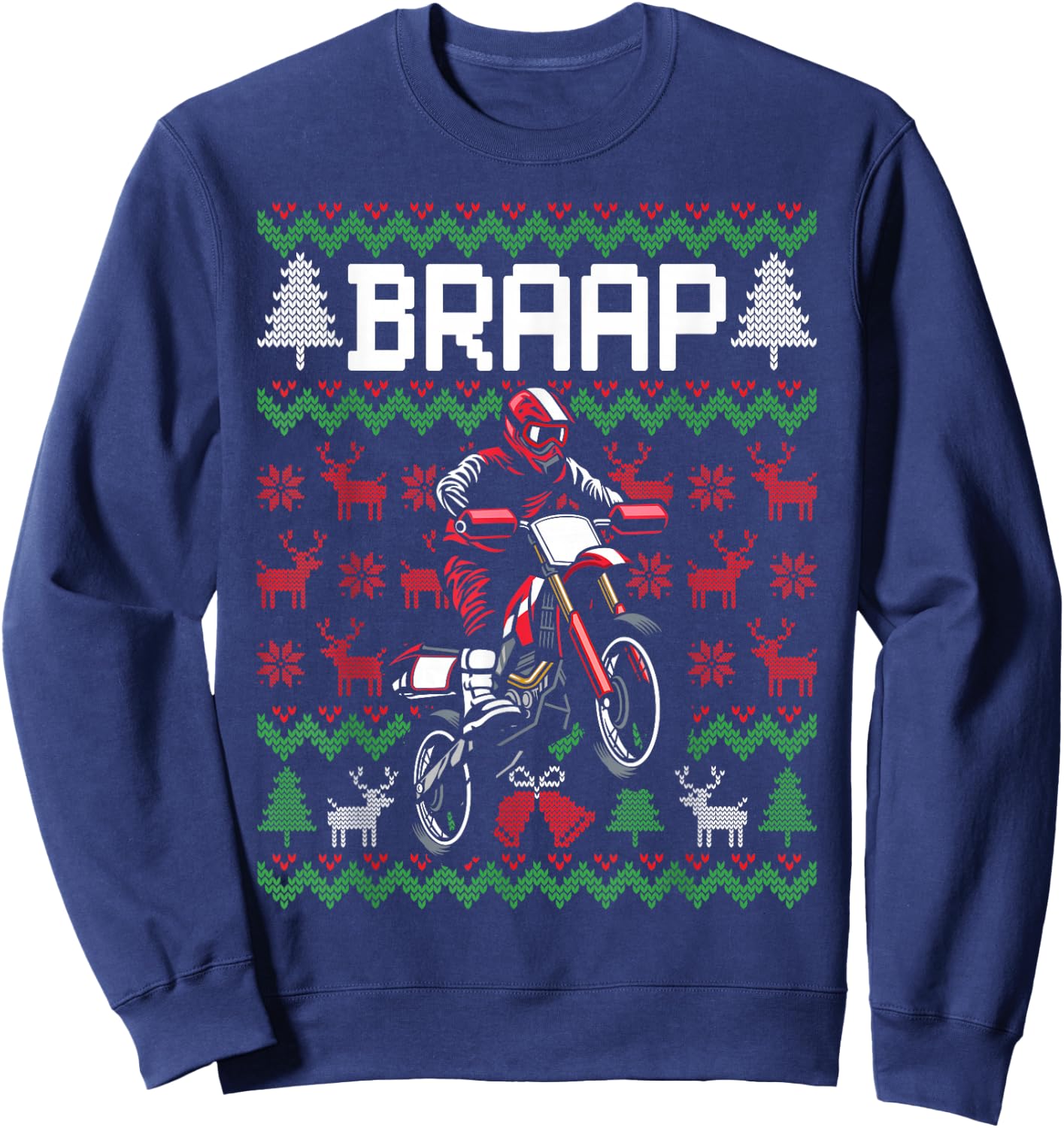 Christmas Motorcycle Motocross Braap Dirt Bike Sweatshirt - Sweatshirt | Navy