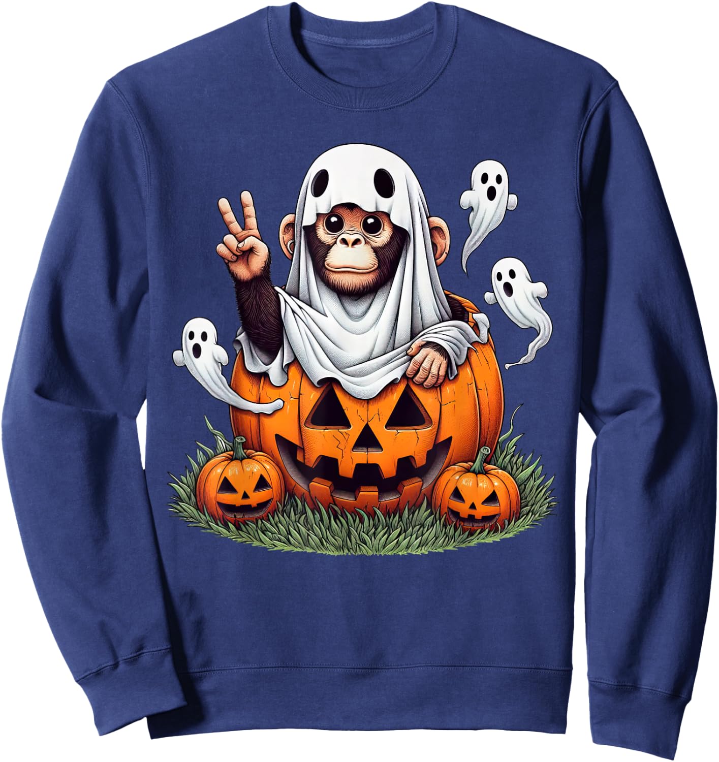 Funny Monkey Ghost Boo Halloween Monkey Kids Sweatshirt - Sweatshirt | Navy