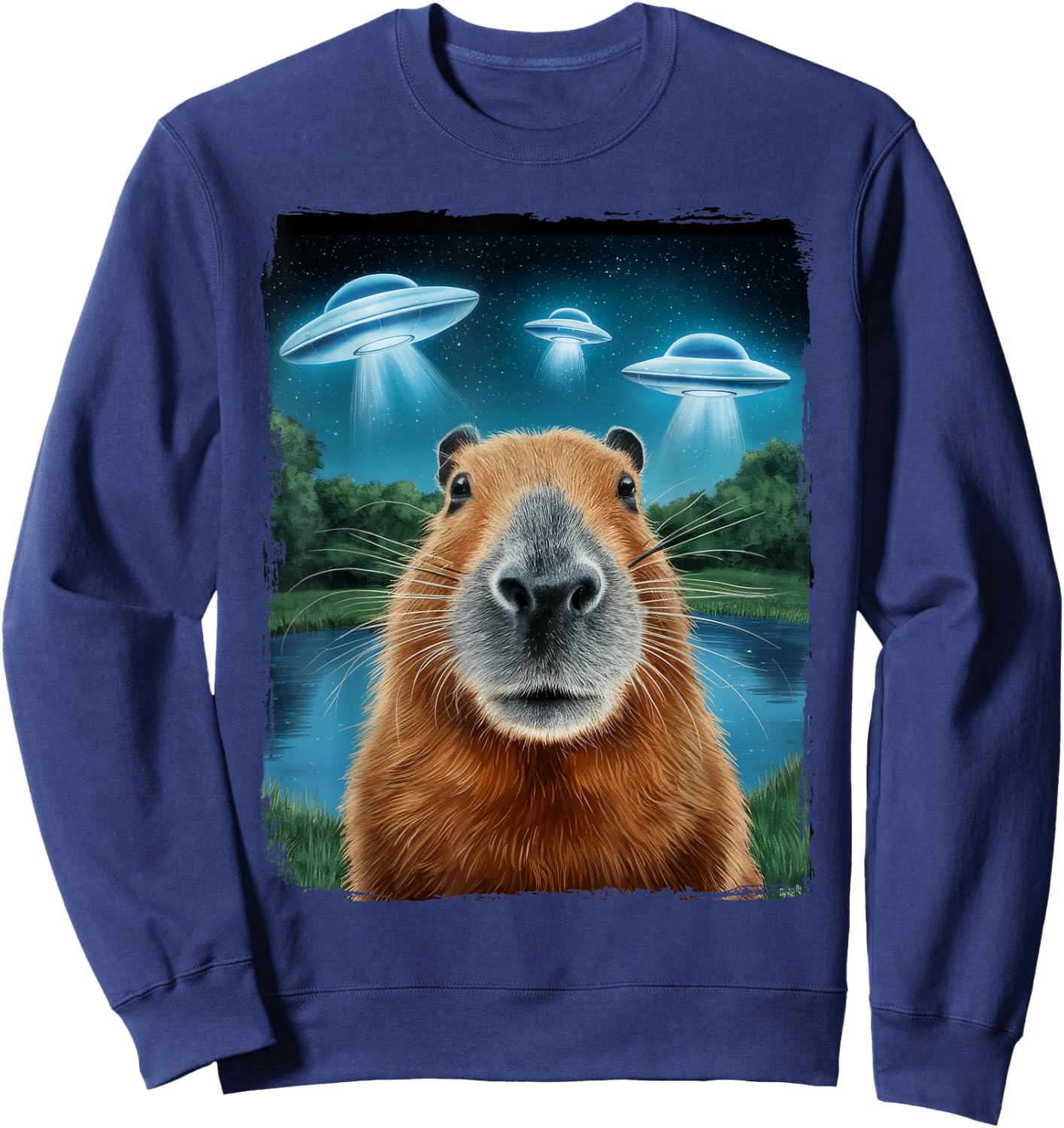 Capybara Selfie with UFOs Sweatshirt - Sweatshirt | Navy