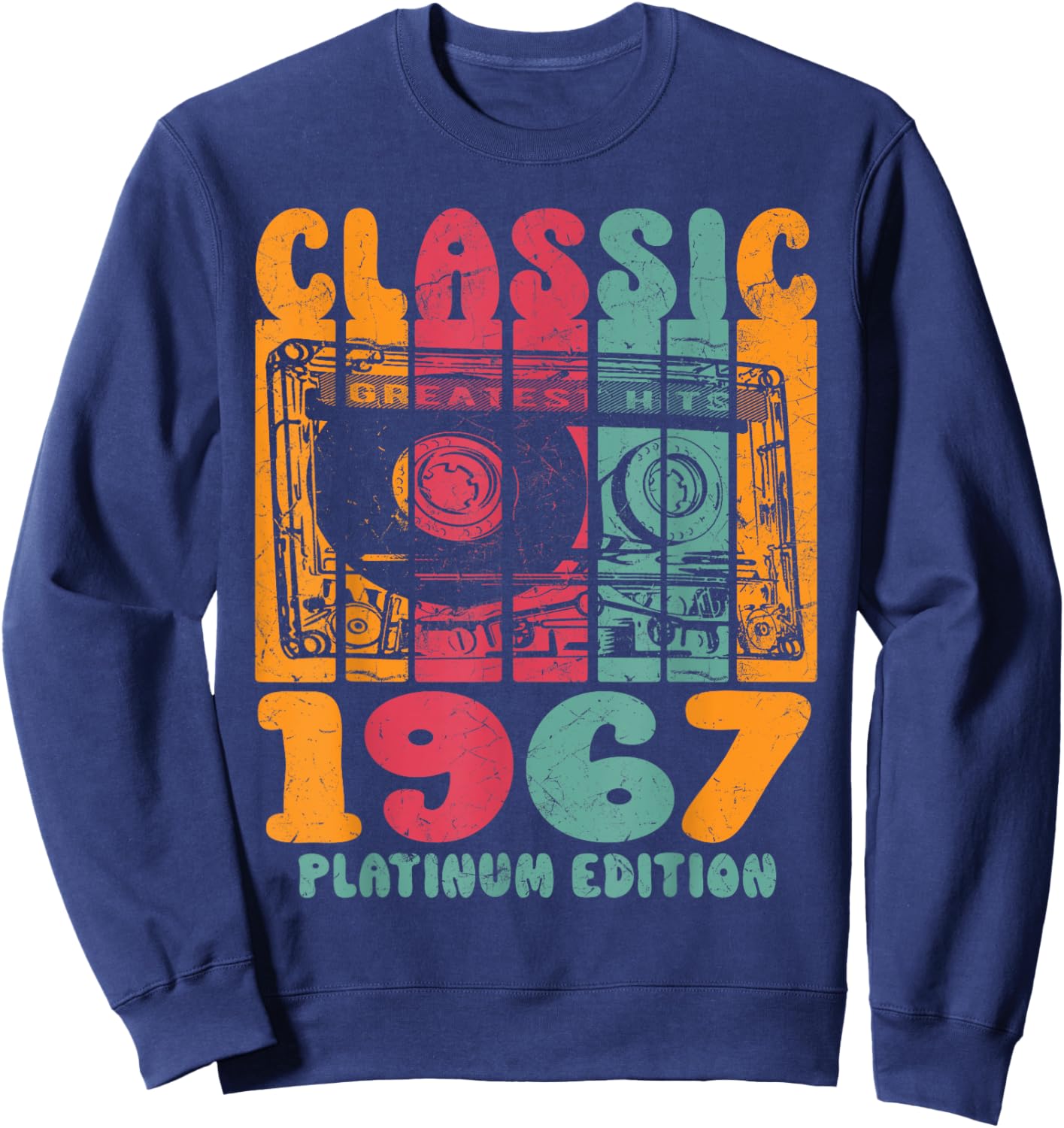 Born In 1967, Retro Mix Tape Platinum Edition 1967 Birthday Sweatshirt - Sweatshirt | Navy