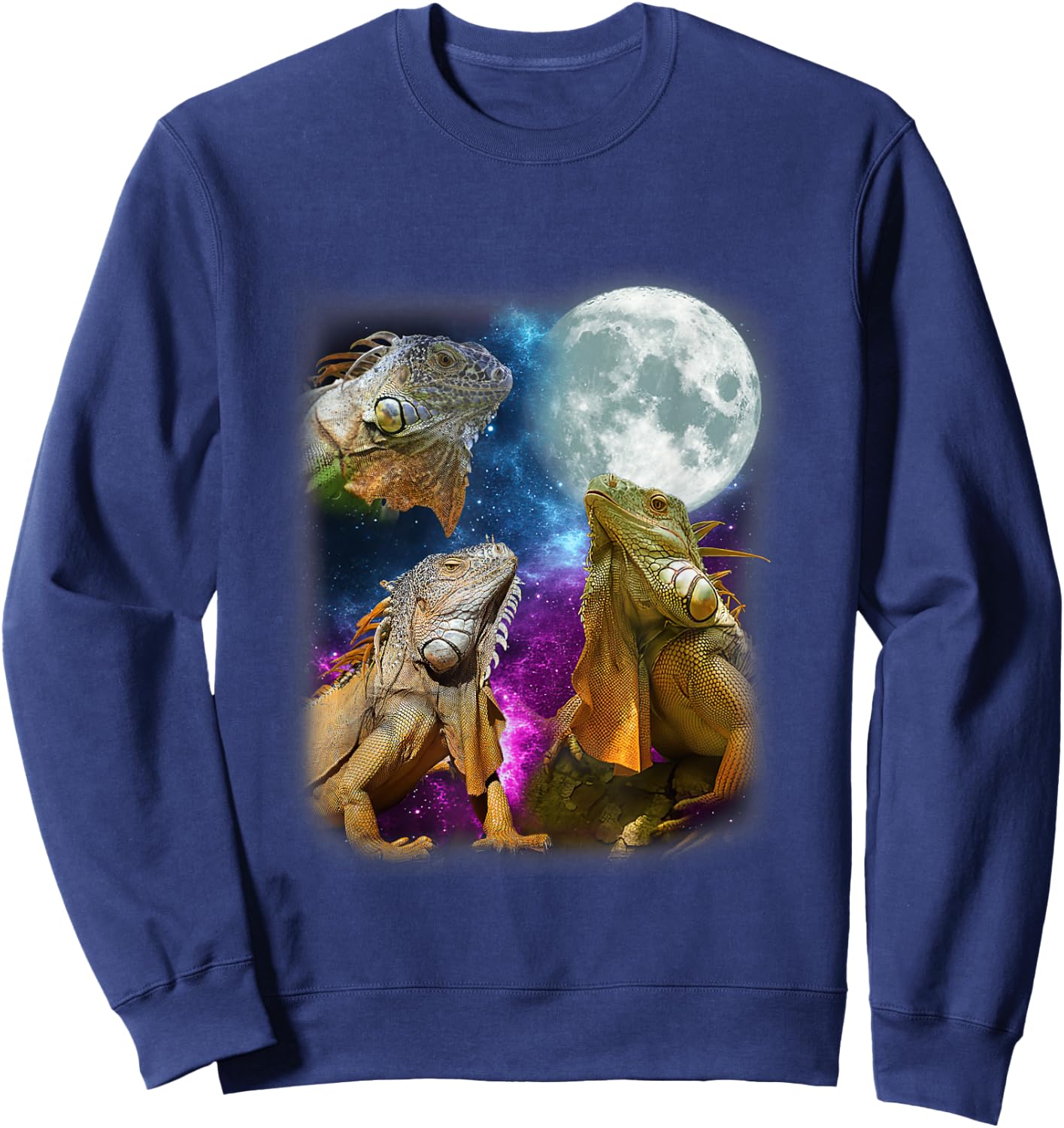 Three Iguanas Howling At The Moon Funny Lover Animals Sweatshirt - Sweatshirt | Navy