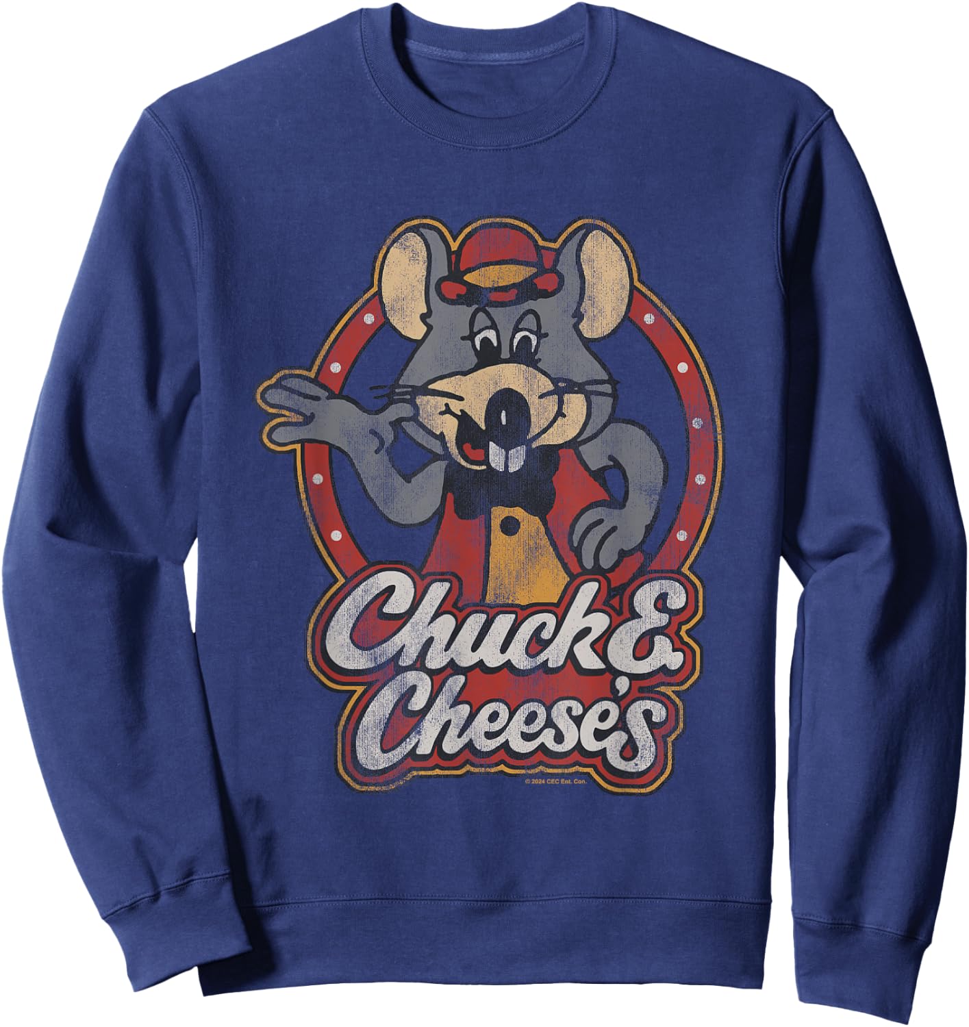 Chuck E. Cheese Classic Entertainer Portrait Distressed Sweatshirt - Sweatshirt | Navy