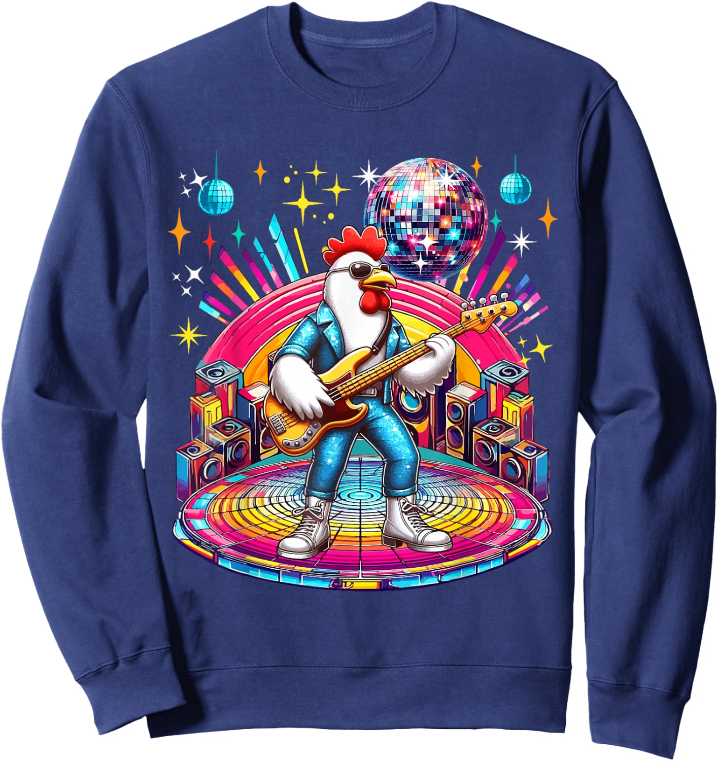 Chicken Sunglasses Playing Guitar Colourful Costume Disco Sweatshirt - Sweatshirt | Navy