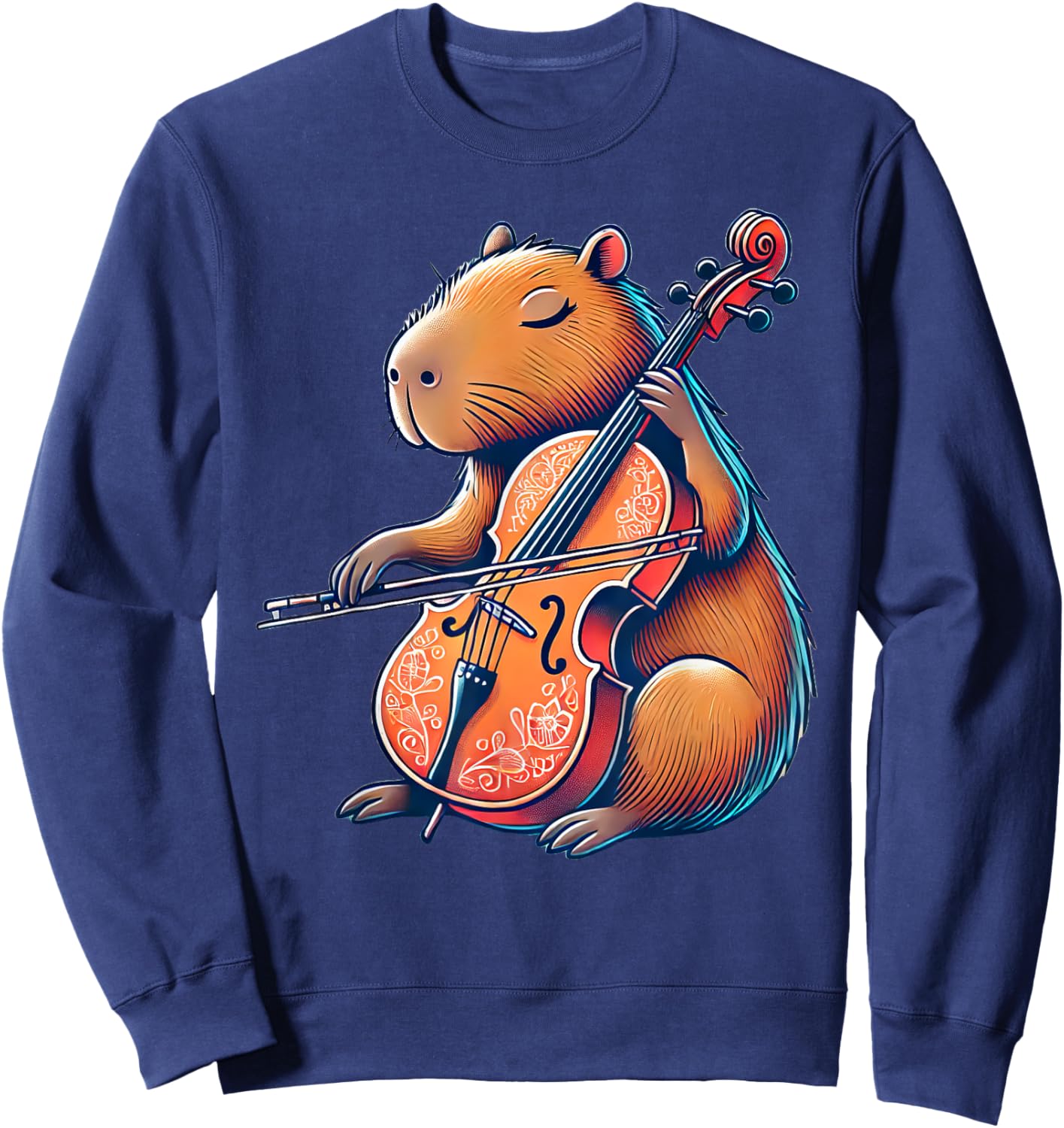 Cute Capybara Playing Cello Capybaras Musician Music Sweatshirt - Sweatshirt | Navy