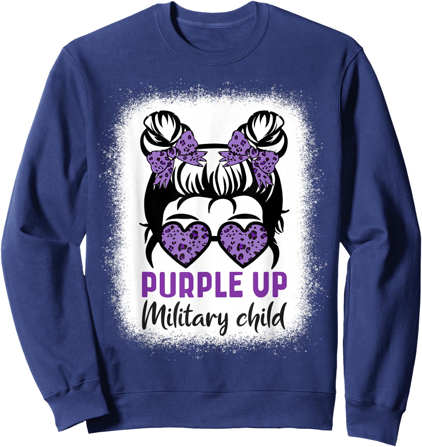 Purple Up For Military Kids - Month Military Child Messy Bun Sweatshirt - Sweatshirt | Navy