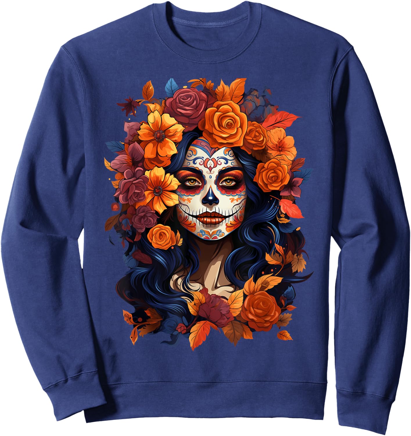 Dia De Los Muertos Mexican Sugar Skull Day Of The Dead Women Sweatshirt - Sweatshirt | Navy