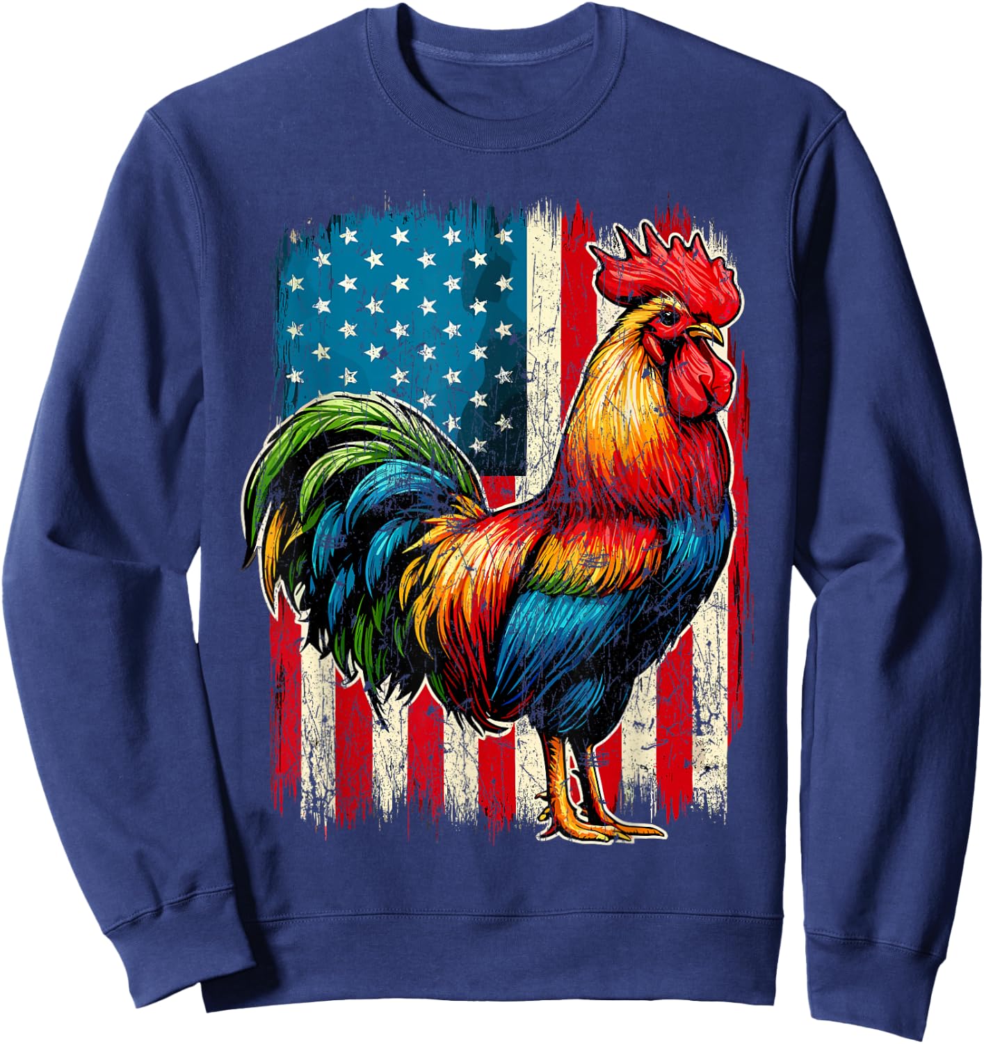 Patriotic Rooster USA Flag Chicken Farmer Sweatshirt - Sweatshirt | Navy
