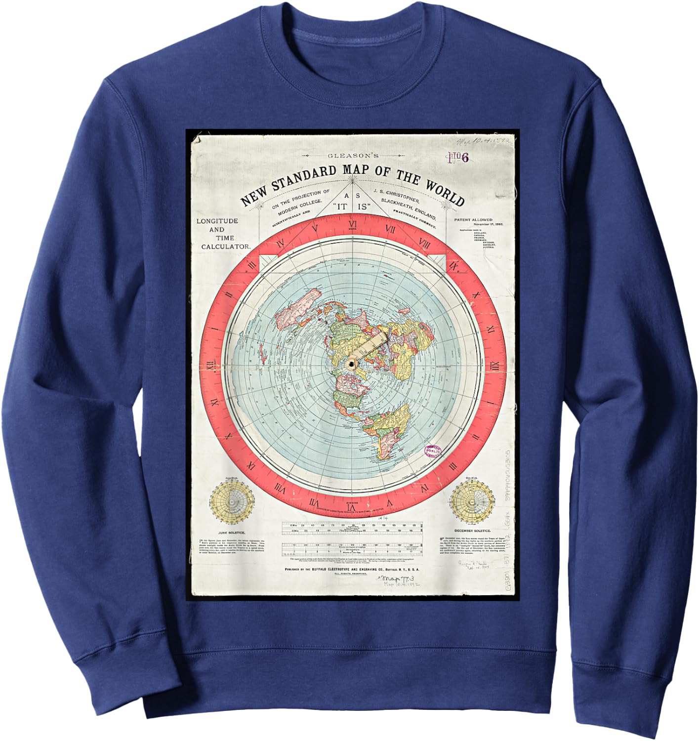 Gleason's new standard map of the world globe Sweatshirt - Sweatshirt | Navy