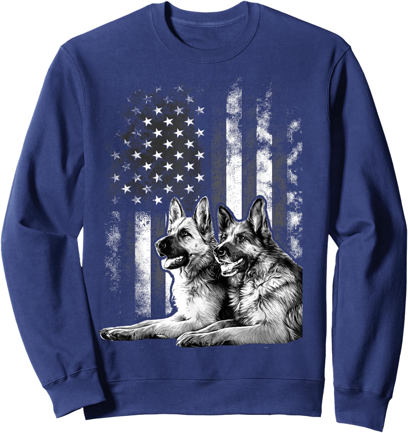 Vintage Patriotic German Shepherd American Flag 4th Of July Sweatshirt - Sweatshirt | Navy