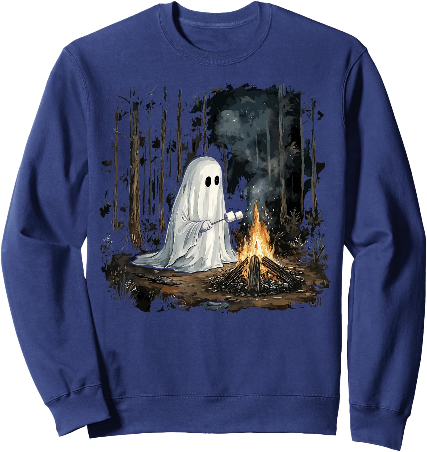 Vintage Floral Ghost Halloween Ghost in the Forest Gothic Sweatshirt - Sweatshirt | Navy