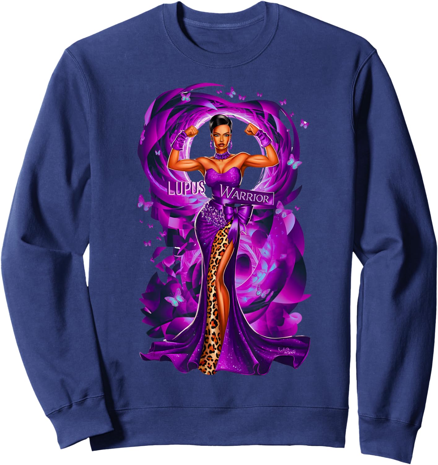 African American Black Woman Lupus Warrior Purple Ribbon Mom Sweatshirt - Sweatshirt | Navy