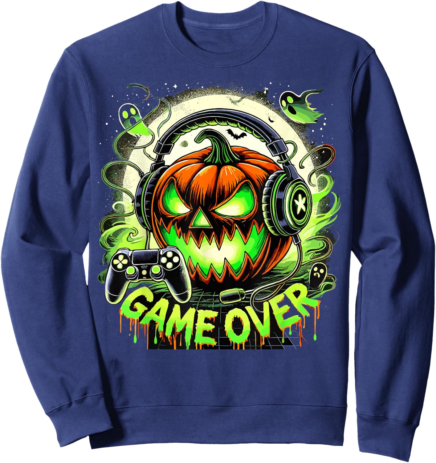 Halloween Jack O Lantern Game Over Gaming Gamer Sweatshirt - Sweatshirt | Navy