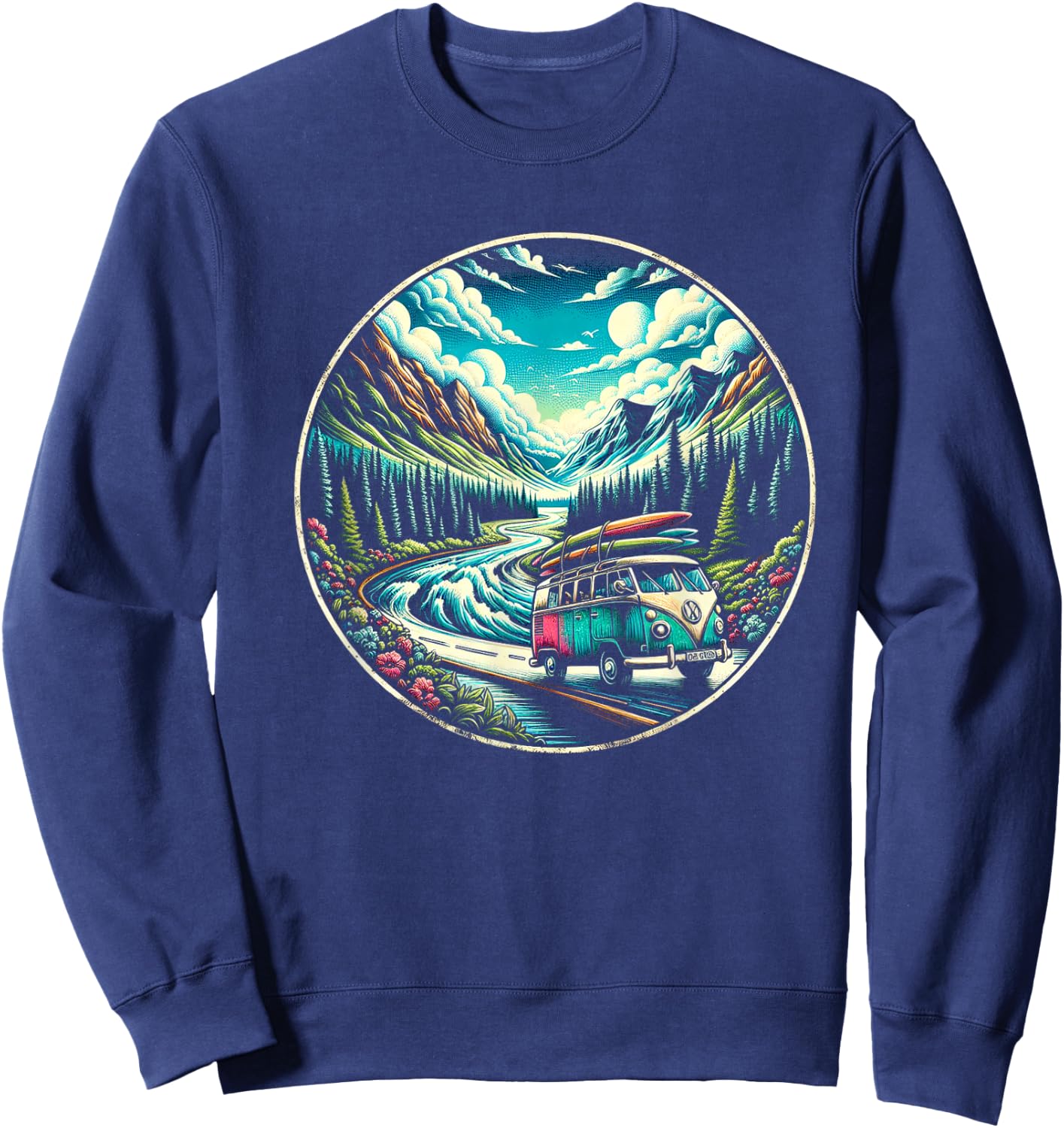 Classic Van Adventure in Scenic Mountains Sweatshirt - Sweatshirt | Navy