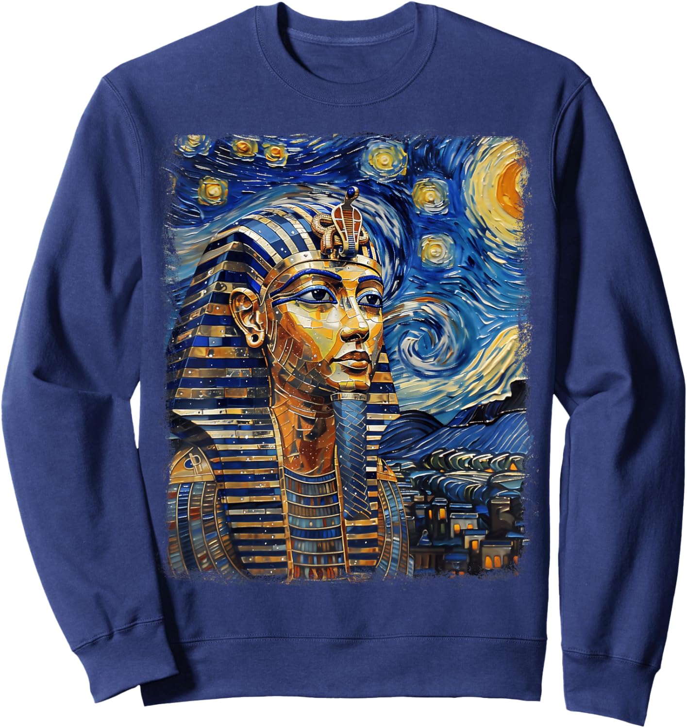 Pharaoh King Tut Egypt Starry Night Painting Sweatshirt - Sweatshirt | Navy