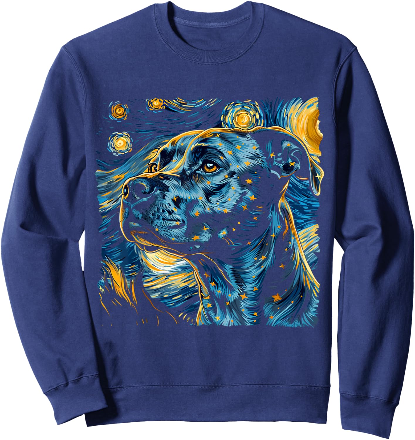 Starry Night Pitbull Van Gogh pitbull Funny Rodent Animal Sweatshirt - Sweatshirt | Navy