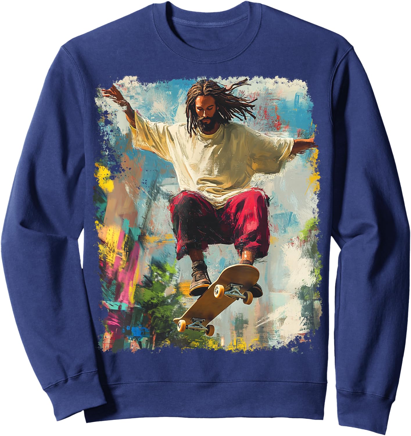 Skateboarding King Jesus Christ Skateboard Sweatshirt - Sweatshirt | Navy