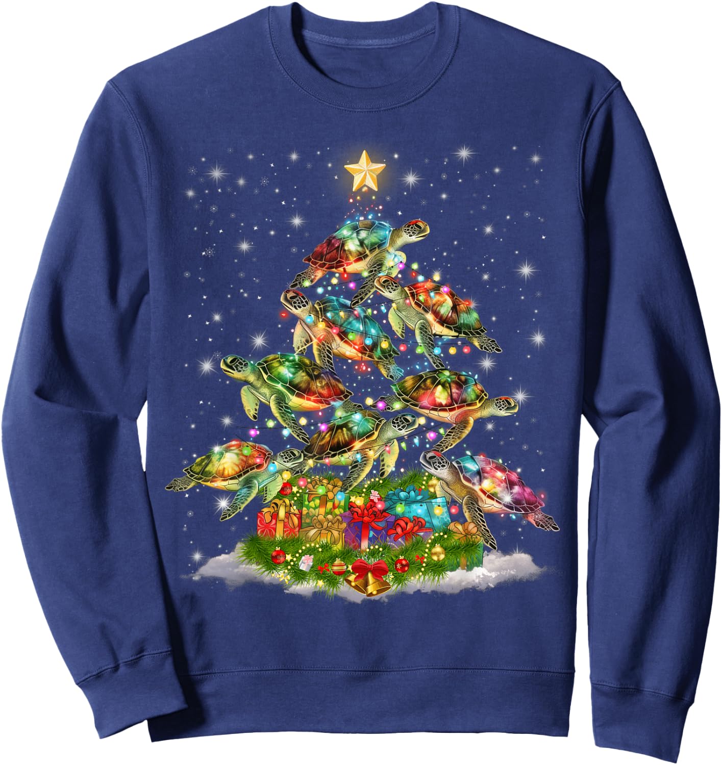 Sea Turtles Christmas Tree Lights Santa Hat Merry Christmas Sweatshirt - Sweatshirt | Navy