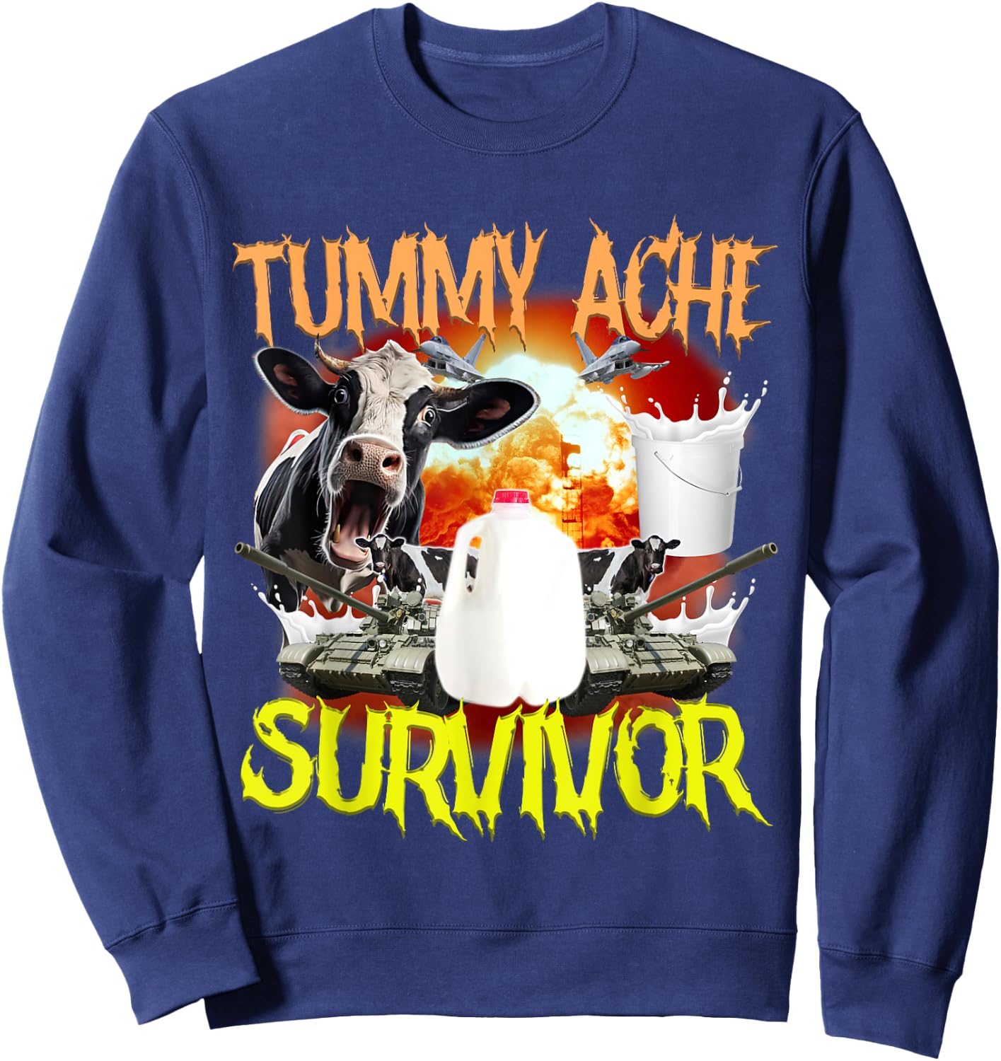 Tummy Ache Survivor Lactose Intolerant Funny Sweatshirt - Sweatshirt | Navy
