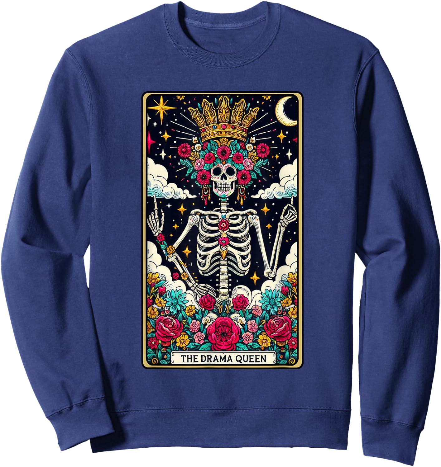 The Drama Queen Funny Skeleton Tarot Card Sweatshirt - Sweatshirt | Navy
