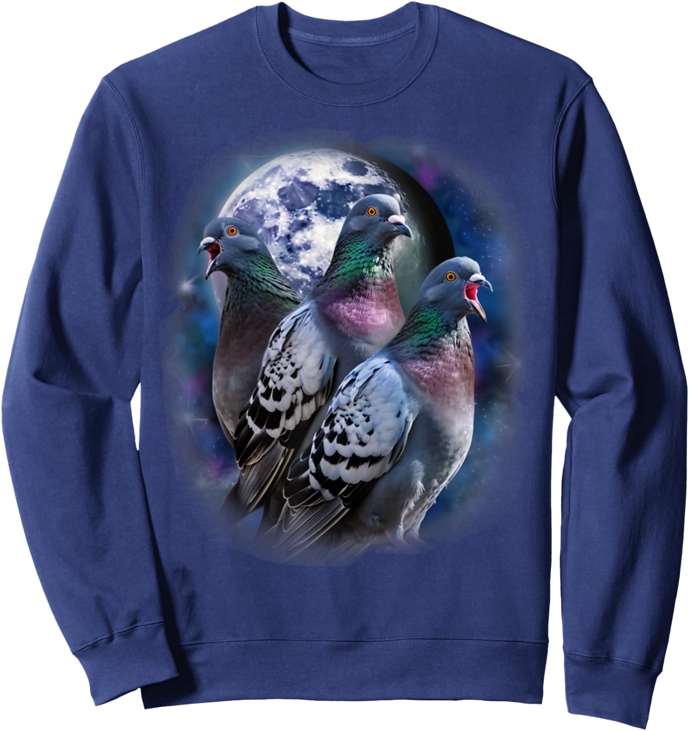 Three Pigeon Howling At The Moon Funny Pigeon Bird Lover Sweatshirt - Sweatshirt | Navy