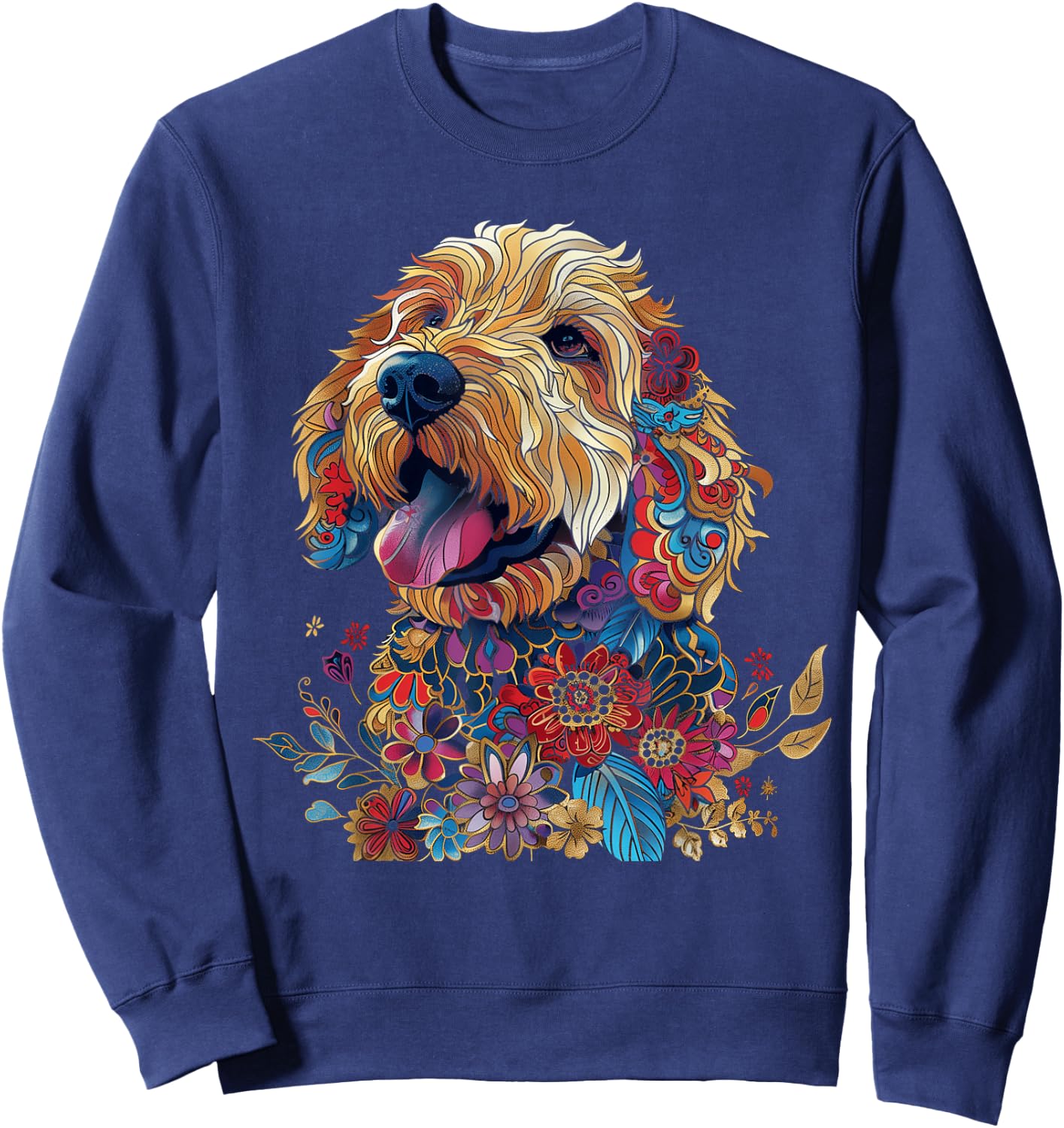 Goldendoodle Dog Lover Vintage Flower Golden Doodle Mom Dad Sweatshirt - Sweatshirt | Navy
