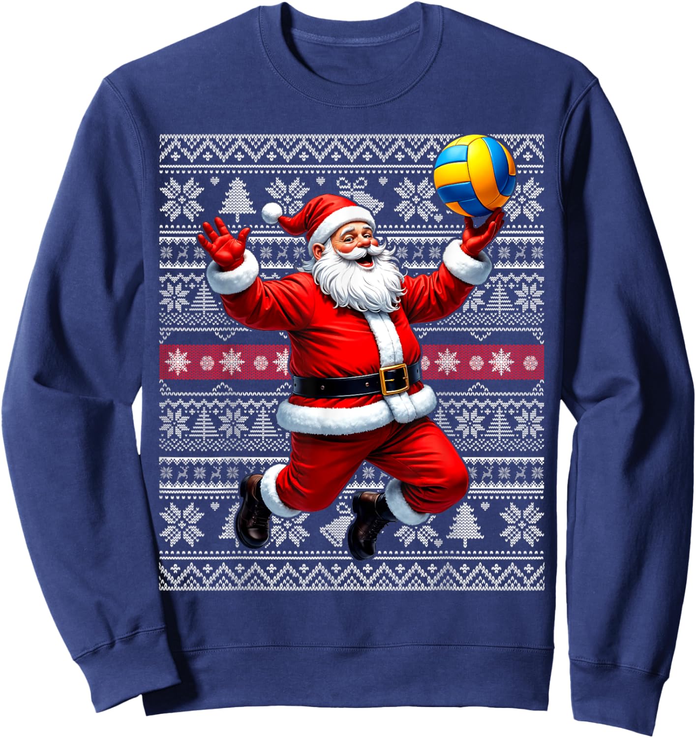 Funny Santa Playing Volleyball Ugly Christmas Sweater Xmas Sweatshirt - Sweatshirt | Navy