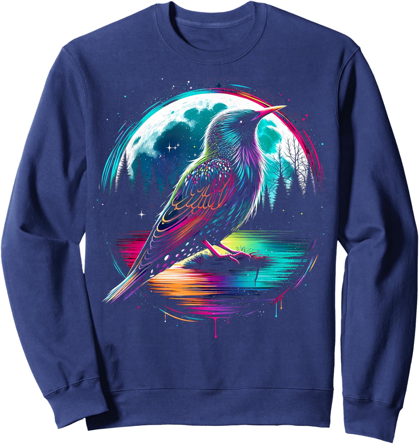 Colorful Starling Bird Spirit Animal Cool Illustration Sweatshirt - Sweatshirt | Navy