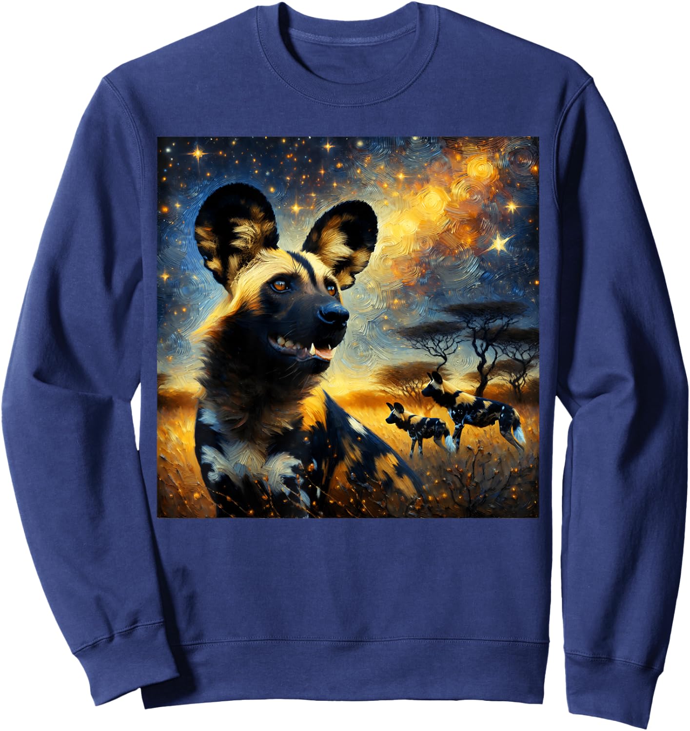 African Wild Dog Starry Night African Wild Dog Sweatshirt - Sweatshirt | Navy