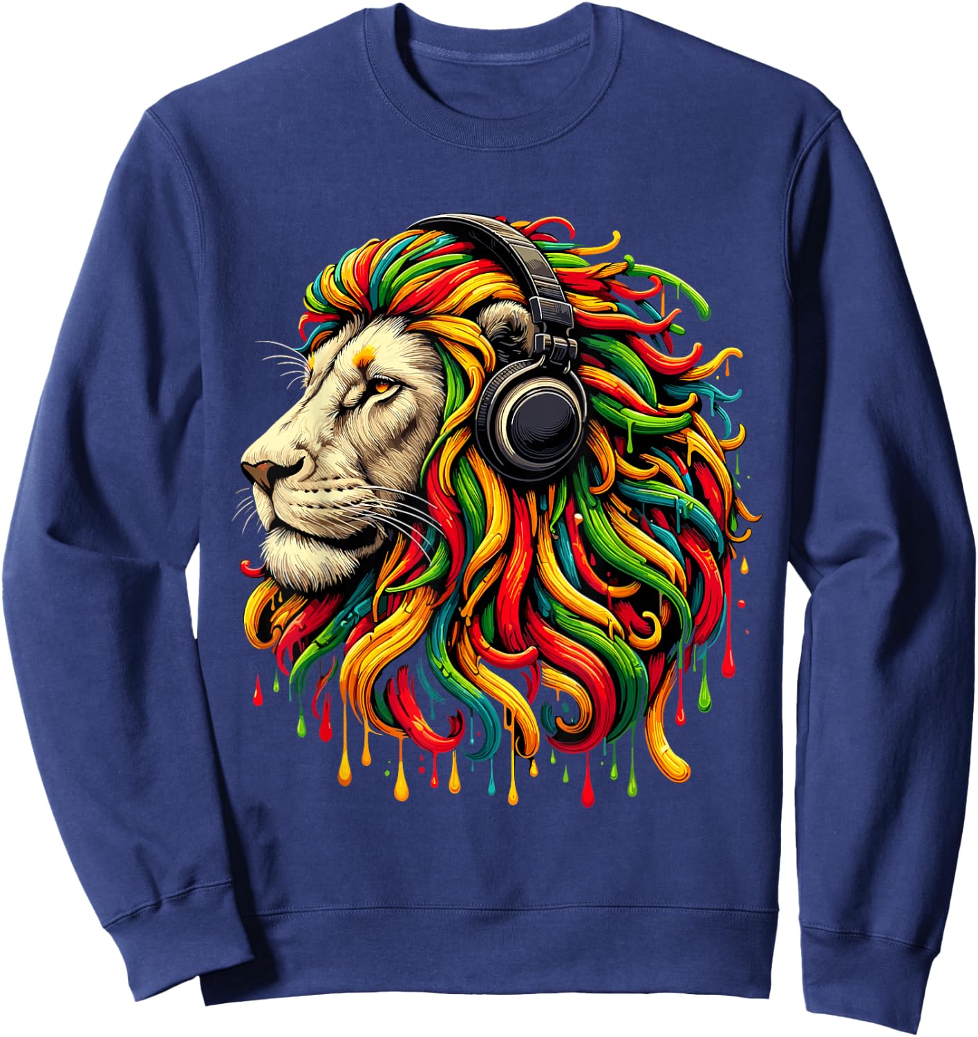 Rasta Reggae Headphones Jamaican Lion Music Judah Sweatshirt - Sweatshirt | Navy