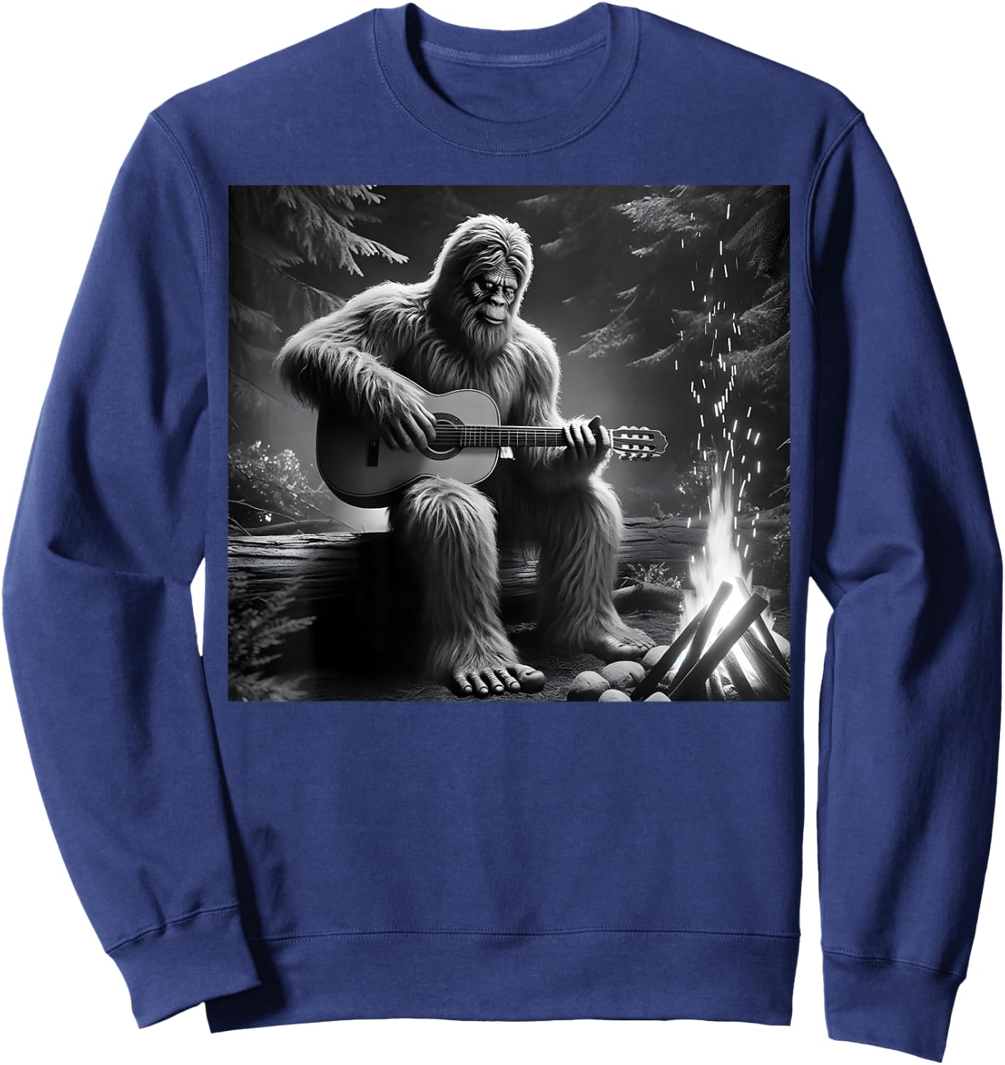 Bigfoot Playing Guitar Rock on Sasquatch Big Foot Sweatshirt - Sweatshirt | Navy