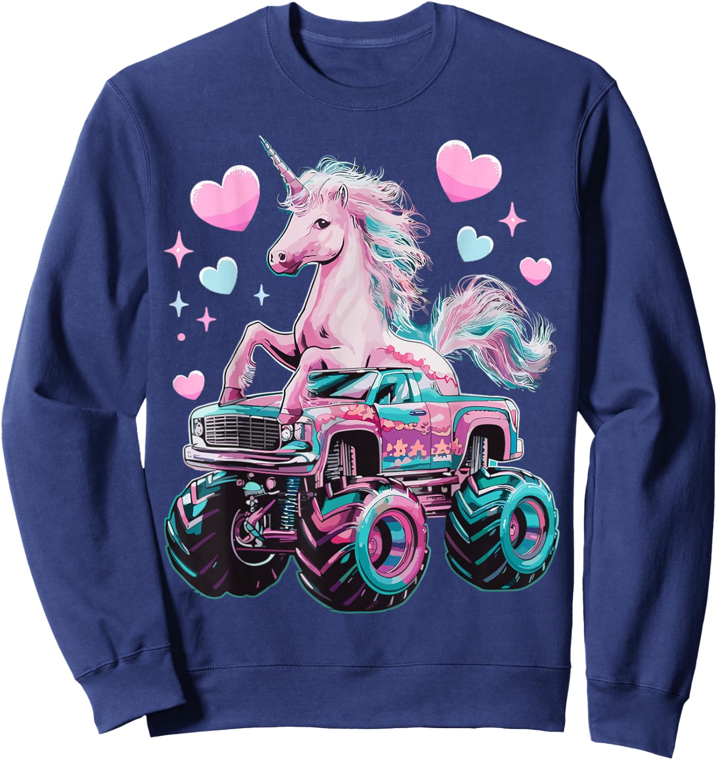 Monster Truck Unicorn Girl Birthday Party Monster Truck Sweatshirt - Sweatshirt | Navy