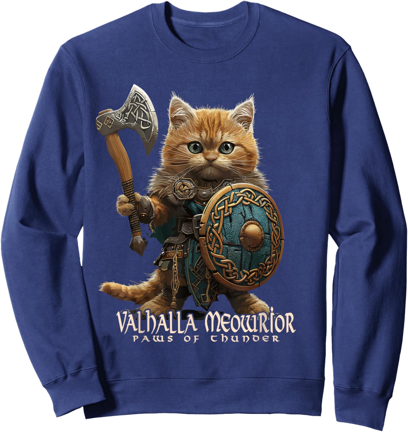 Nordic Norse Valhalla Viking Cat Warrior Men Kids Sweatshirt - Sweatshirt | Navy