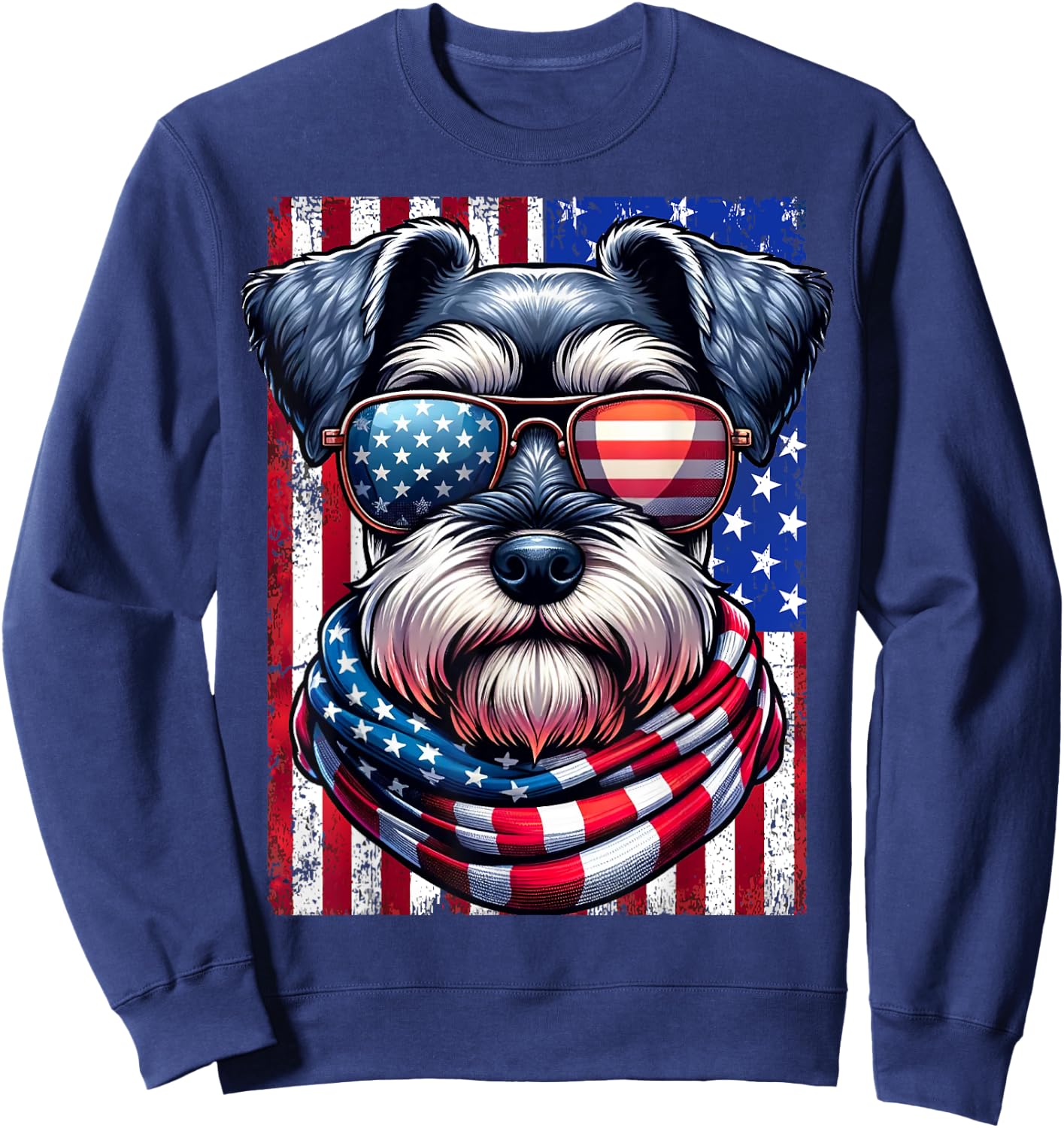 Miniature Schnauzer Dog American Flag Patriotic 4th of July Sweatshirt - Sweatshirt | Navy