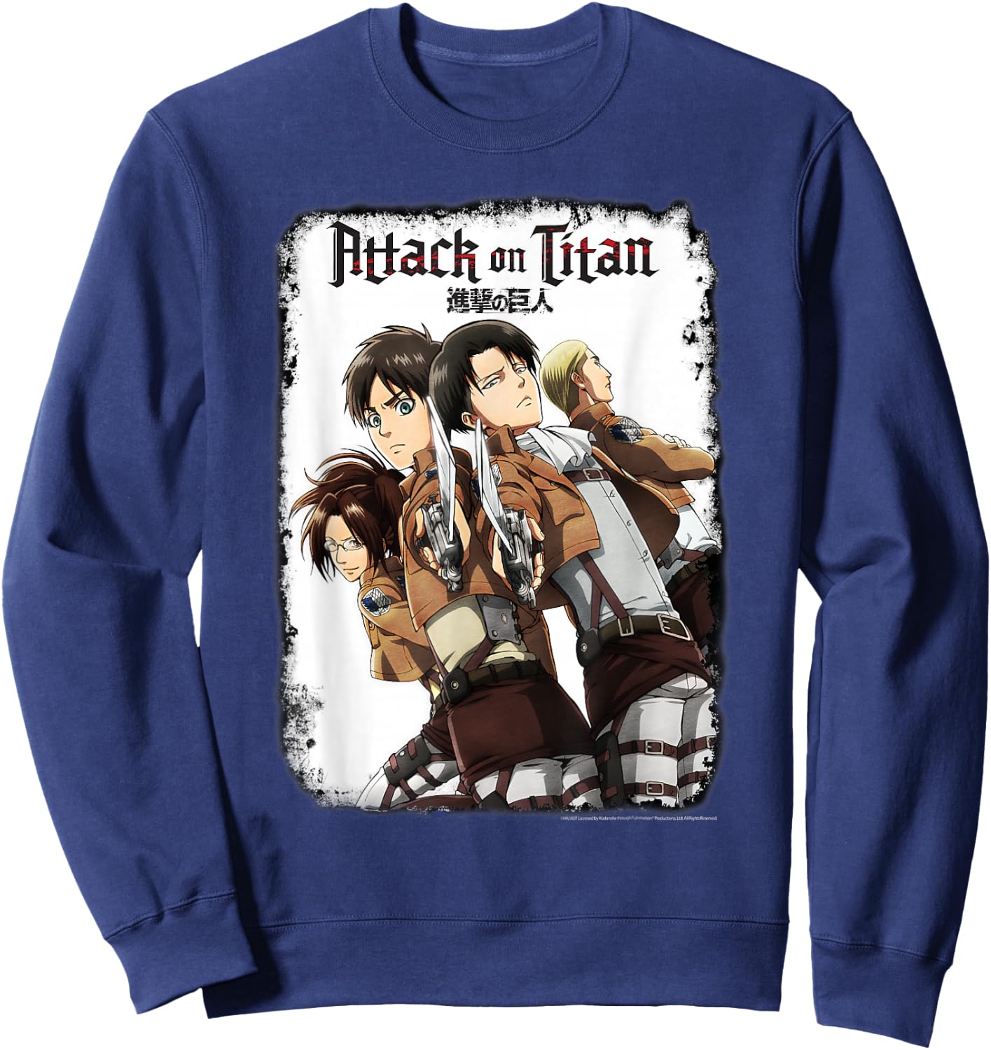 Attack on Titan Group Portrait with Swords and Logo Anime Sweatshirt - Sweatshirt | Navy