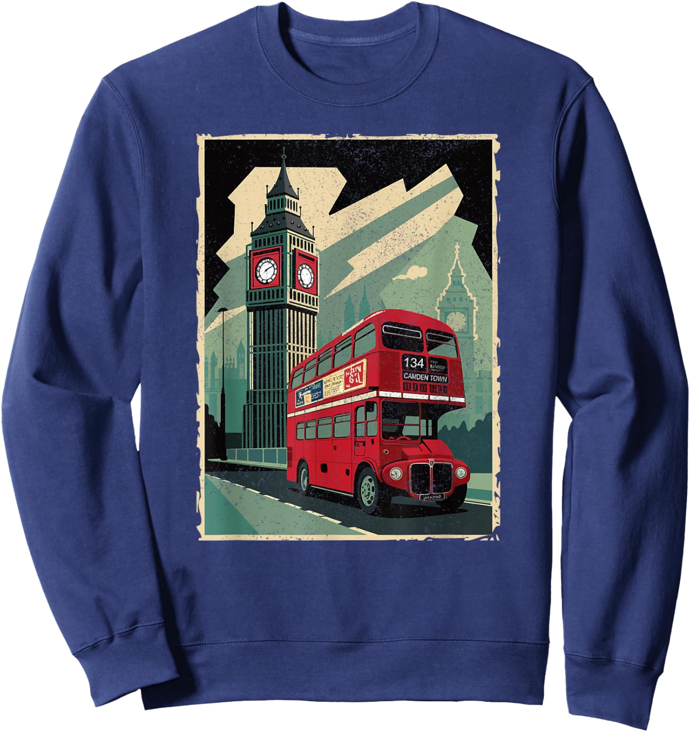Vintage Travel Posters London Double-Decker Bus Sweatshirt - Sweatshirt | Navy