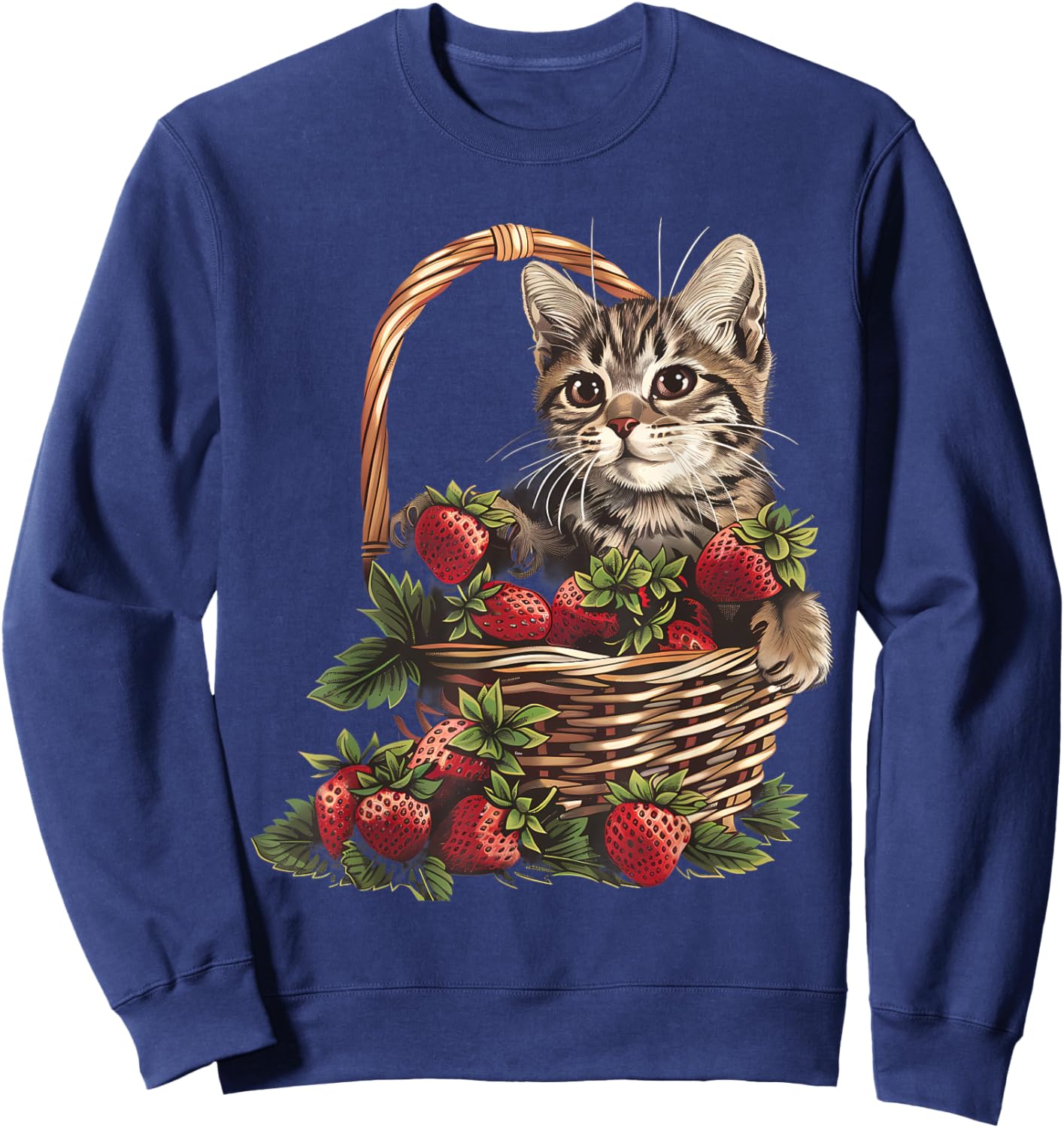 Strawberry Cat Animal Art Strawberry Fruit Cat Motif Drawing Women Kids Sweatshirt - Sweatshirt | Navy