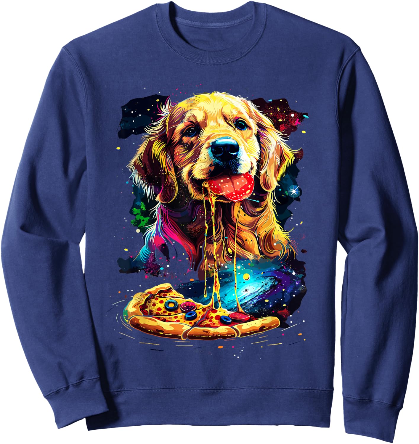 Pizza Dog I Space Dog eating Pizza Sweatshirt - Sweatshirt | Navy